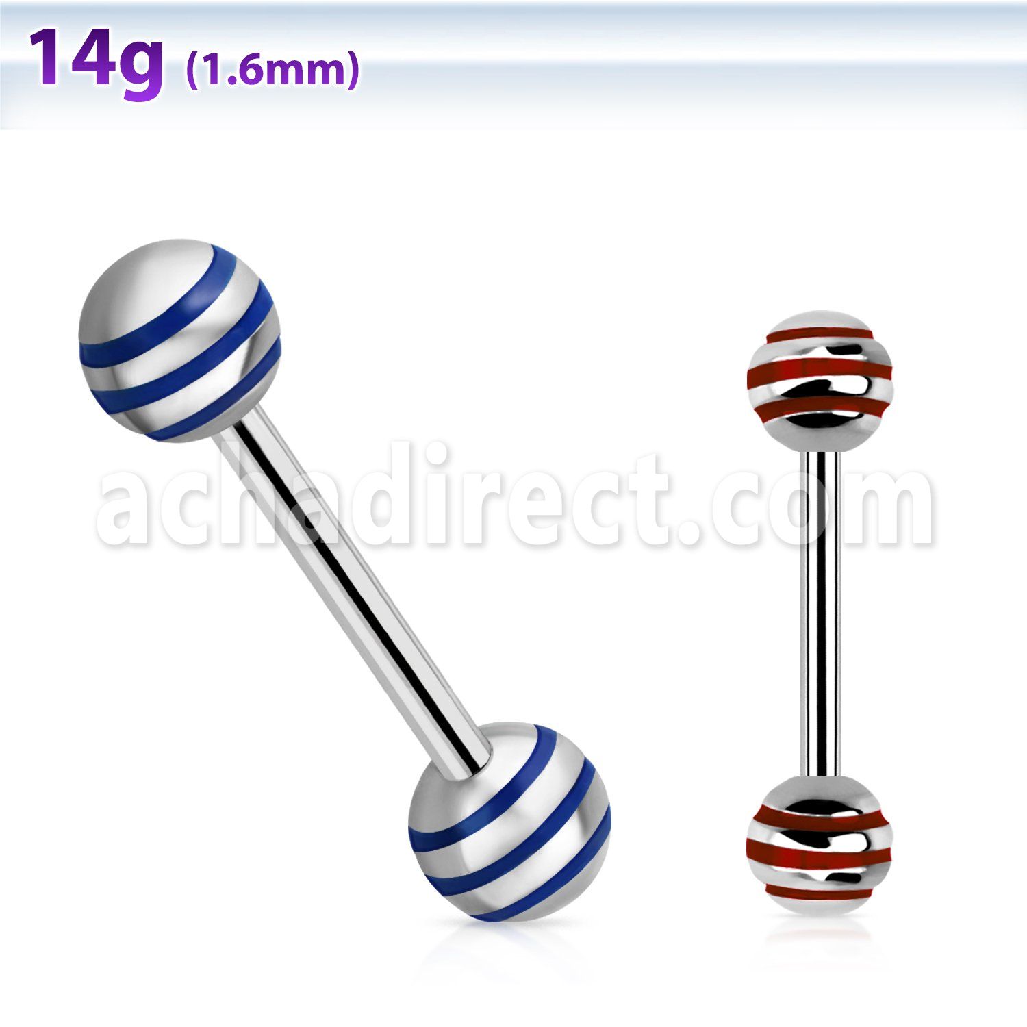 bbby 316l steel tongue barbell with 6mm striped steel ball