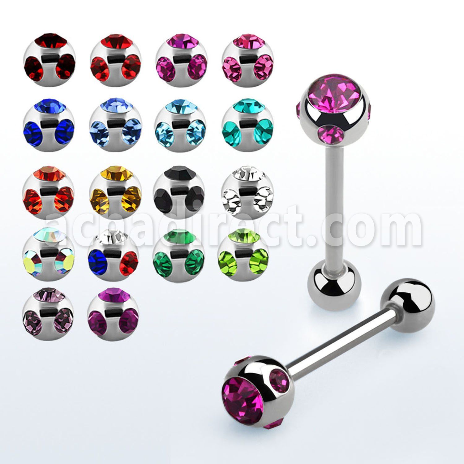 bbc3 316l steel tongue barbell with multi jewel steel ball