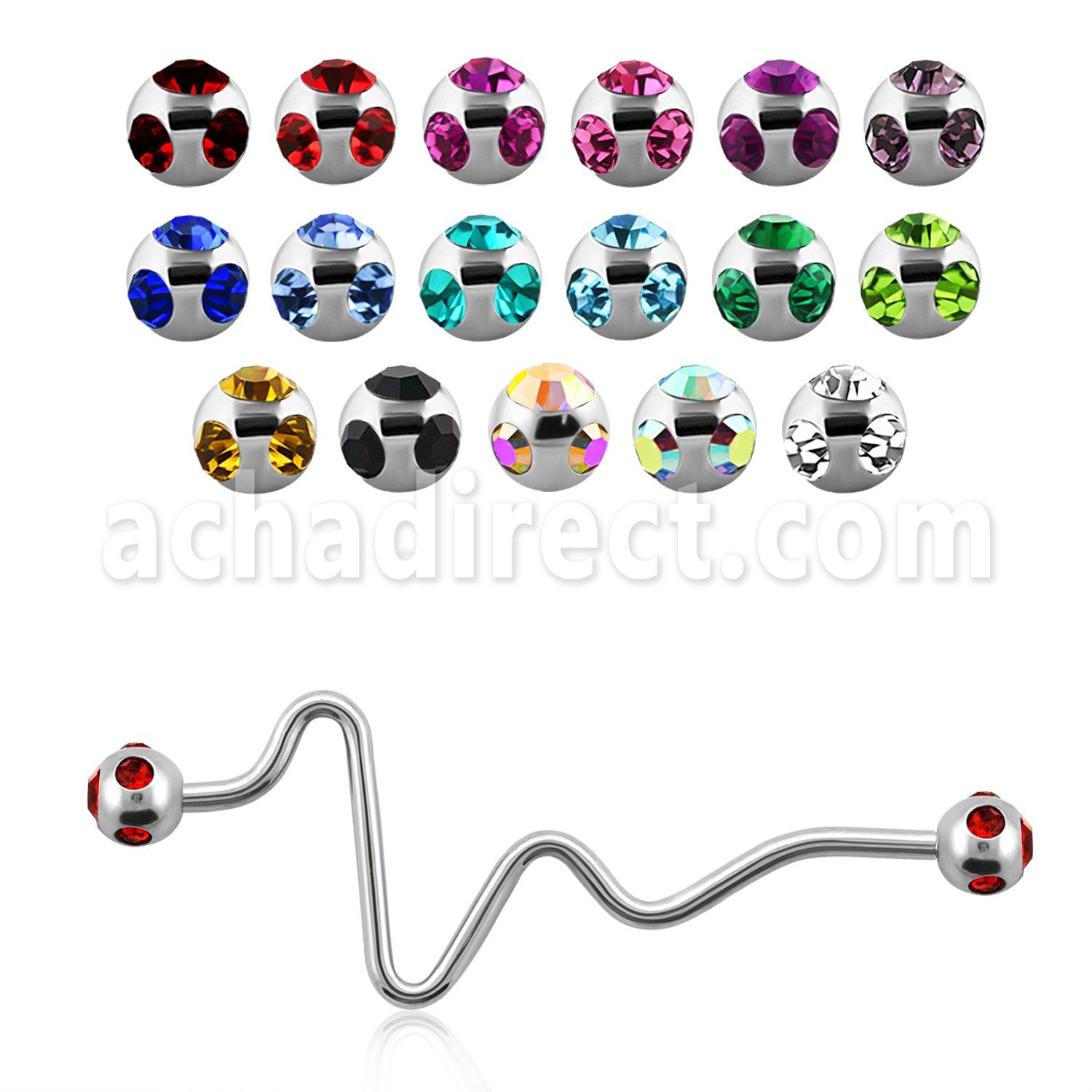 bbcp 316l heart beat industrial barbell w multi jewel balls