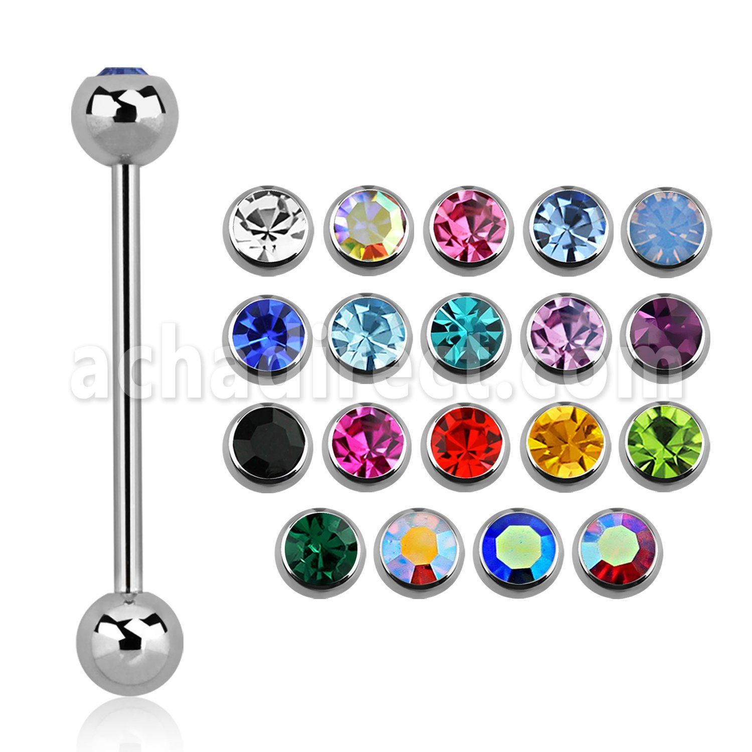 bbcs 316l steel tongue barbell with a 5mm jewel steel ball