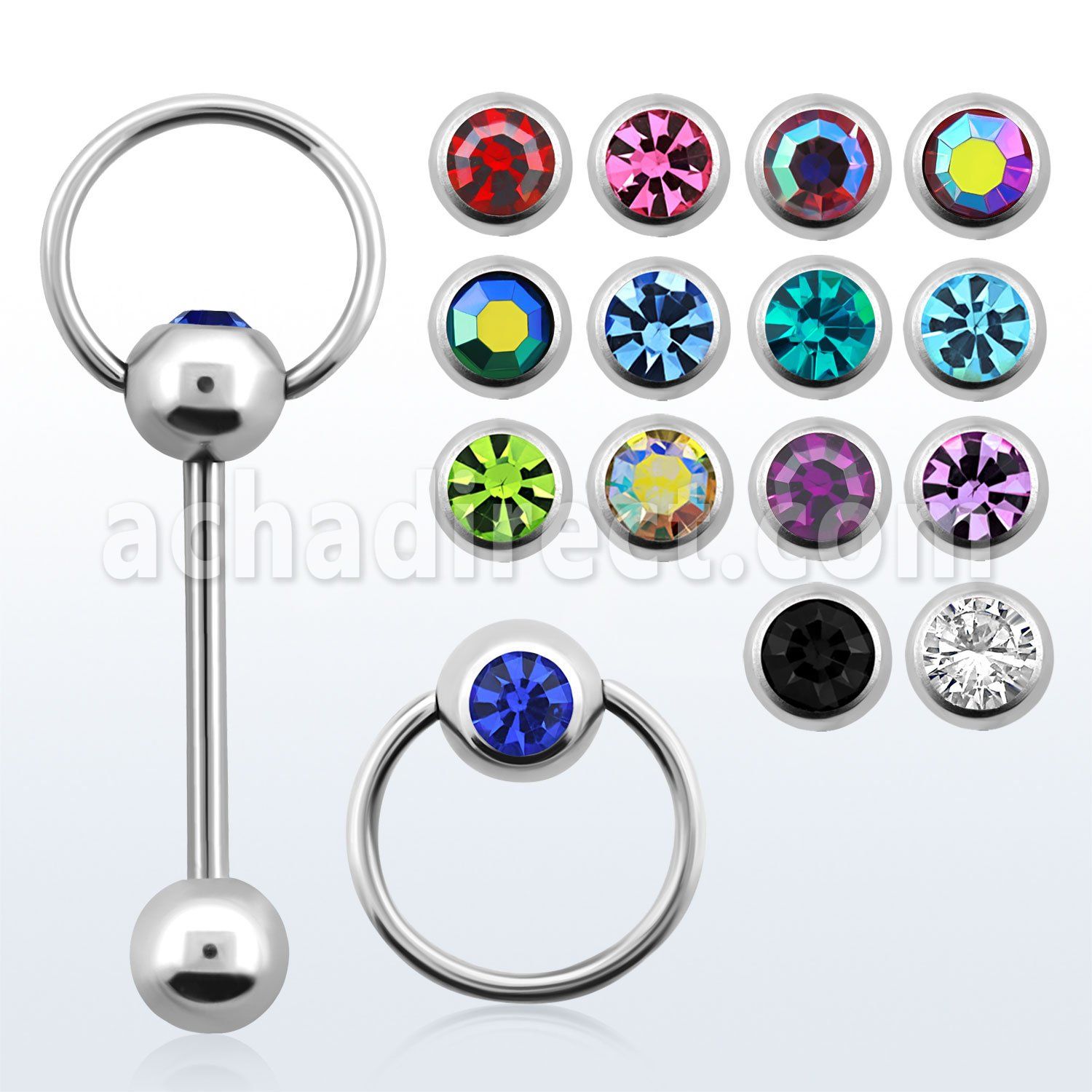 bbcsl 316l steel tongue barbell with jewel ball slave ring