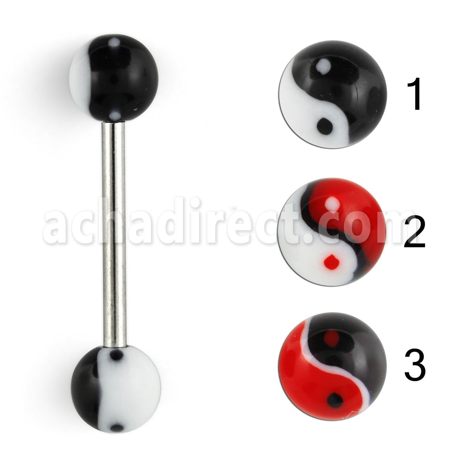 bbdxq 316l steel tongue barbell with 6mm ying yang logo