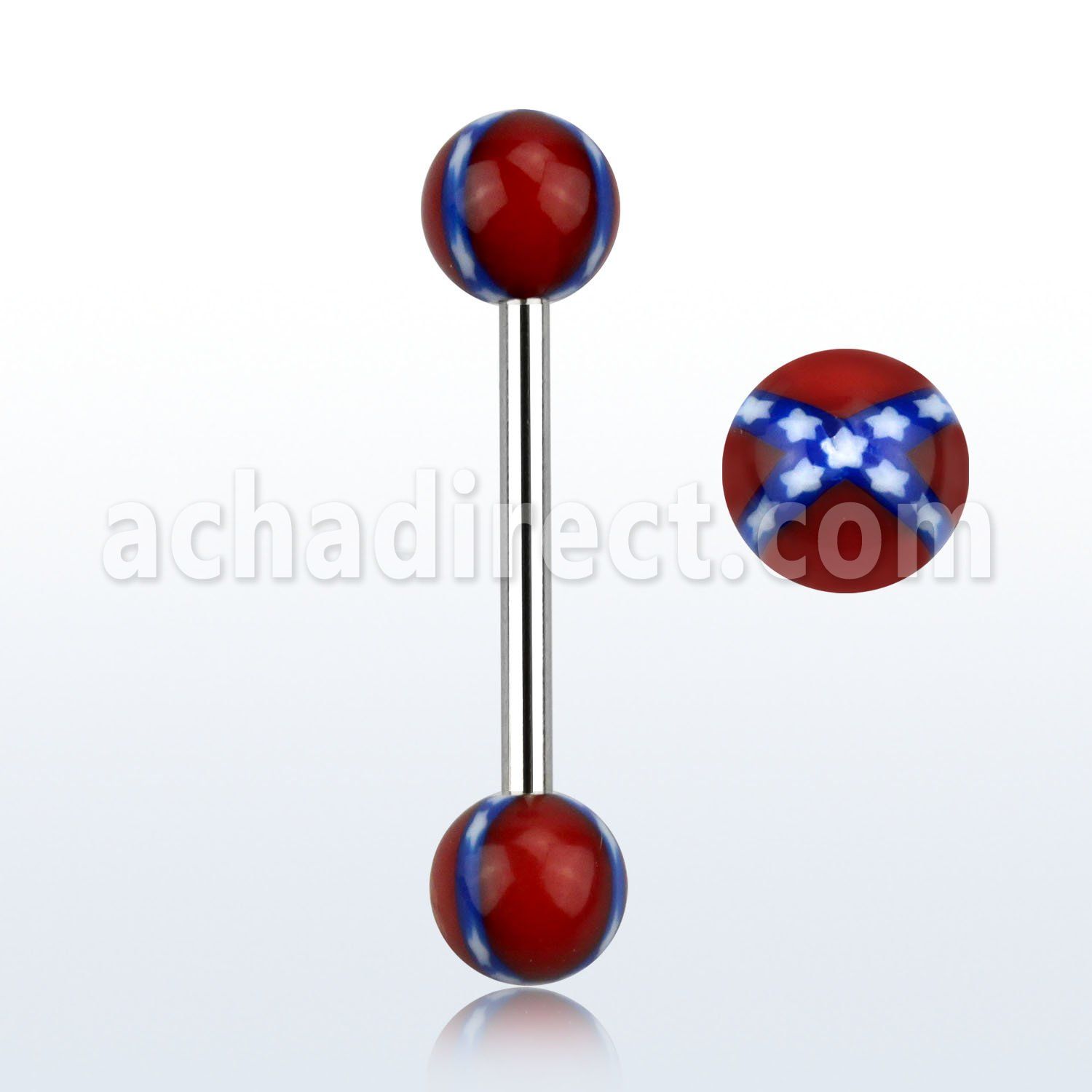 bbdxs 316l steel tongue barbell w confederate acrylic ball