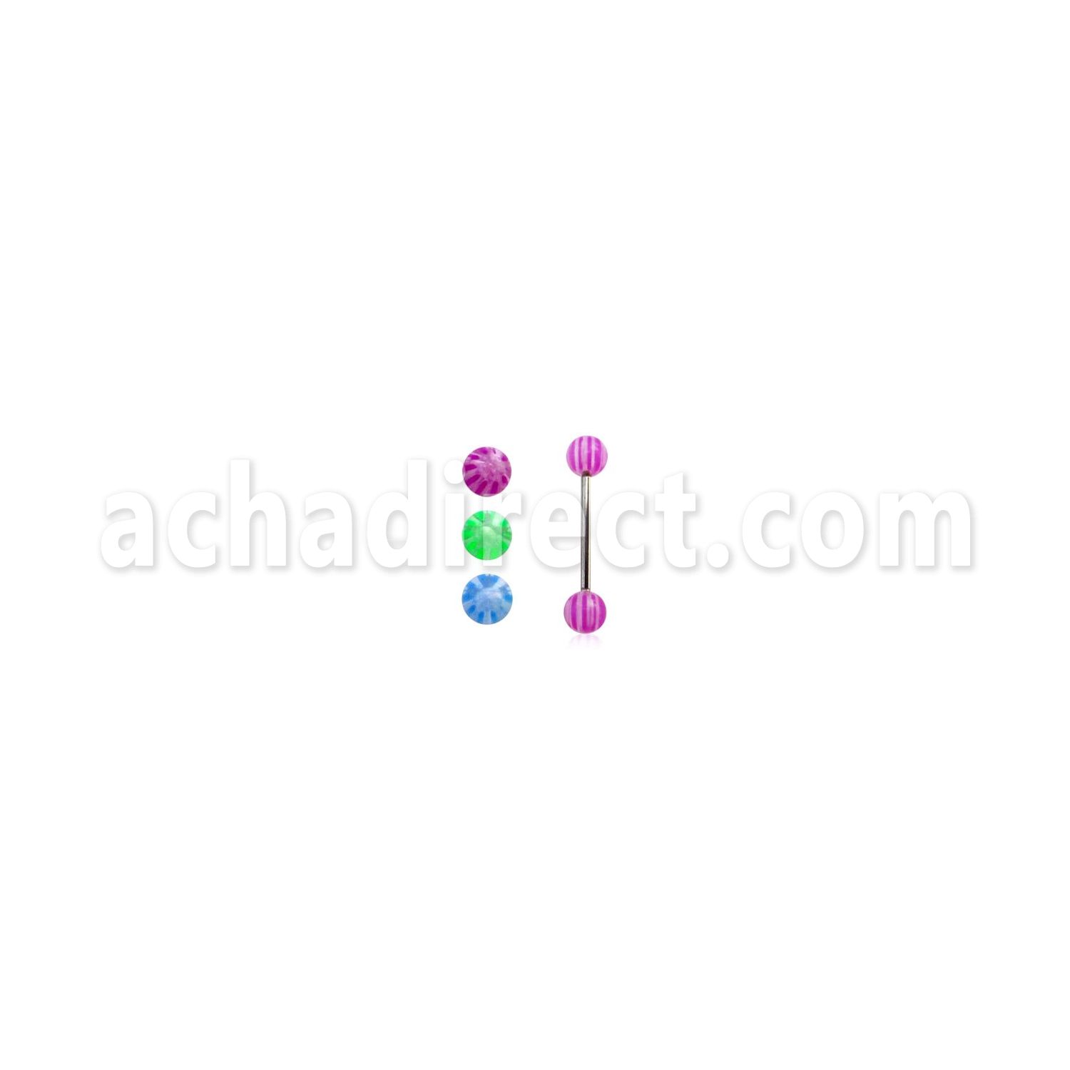 bbdxw steel tongue barbell w 6mm acrylic balls w star pattern