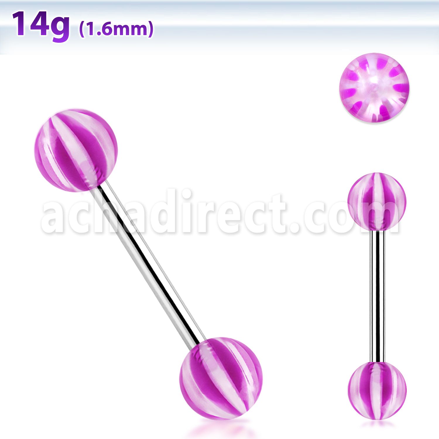 bbdxw steel tongue barbell w 6mm acrylic balls w star pattern