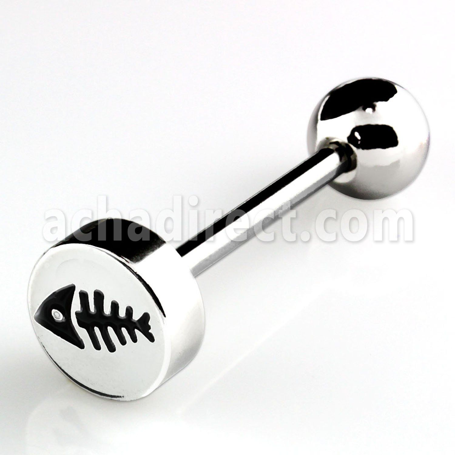 bbec2 316l steel tongue barbell with 8mm bone logo top