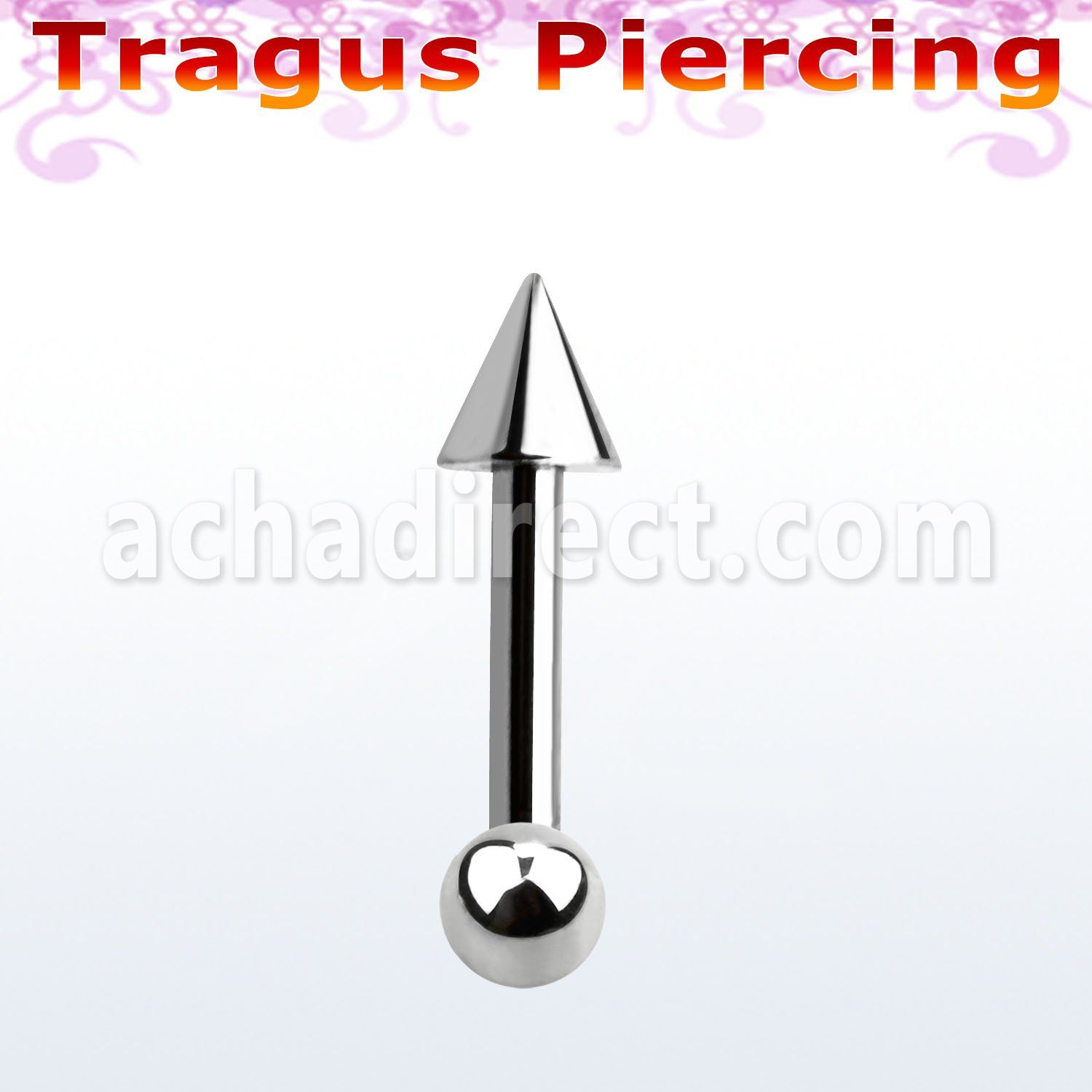 bber36 316l steel tragus barbell with 4mm cone 3mm ball