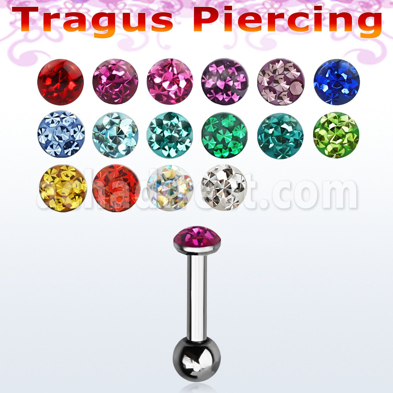 bber38 316l steeltragus barbell w 3mm top lower 3mm ball