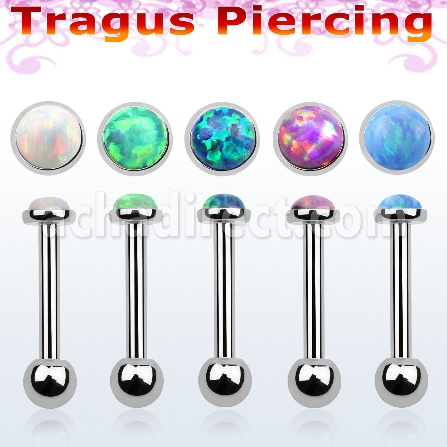 bber63 316l steel tragus barbell w 3mm synthetic opal stone