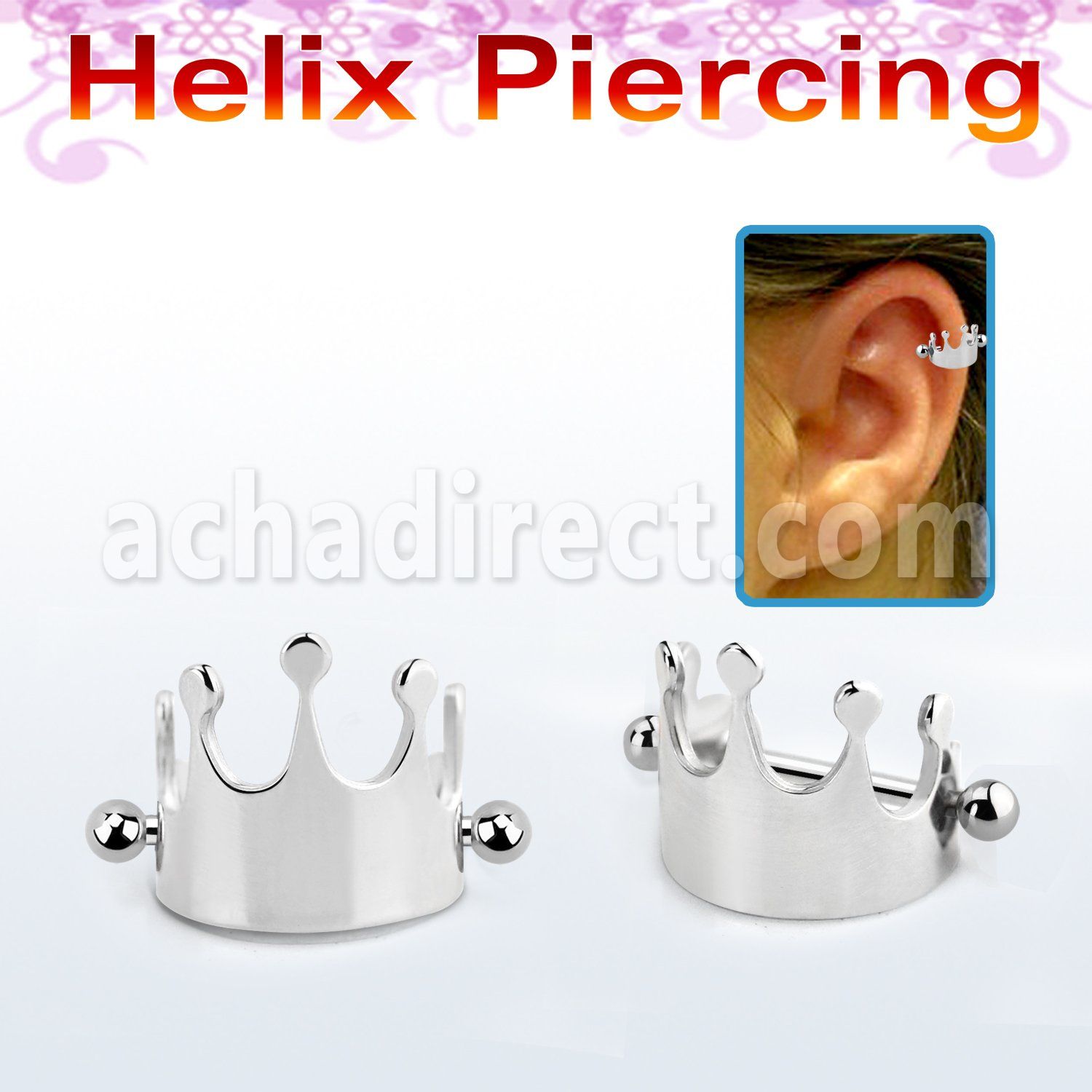 bber65 316l steel cartilage piercing crown w two 3mm balls