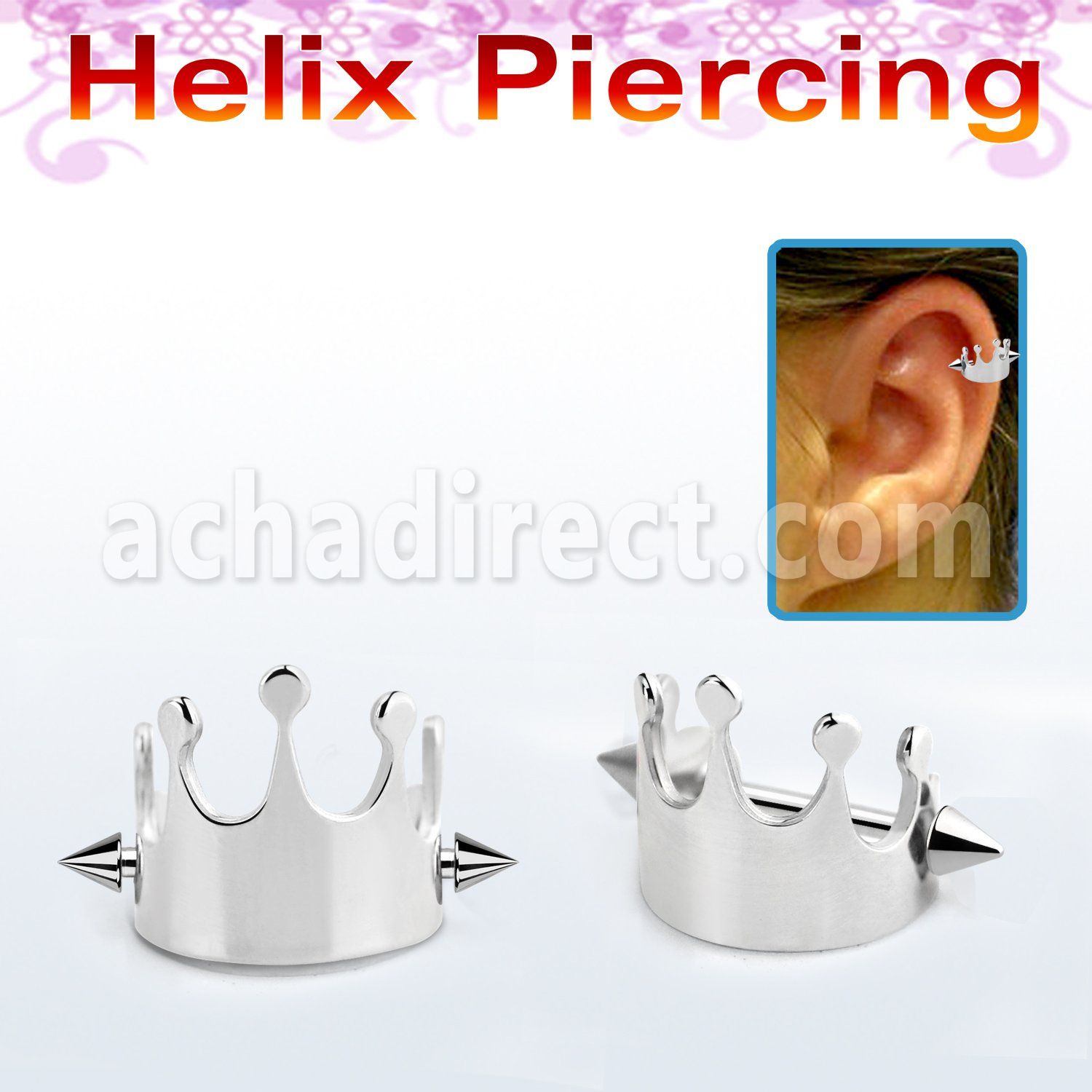 bber66 316l steel cartilage piercing crown w two 3mm cones