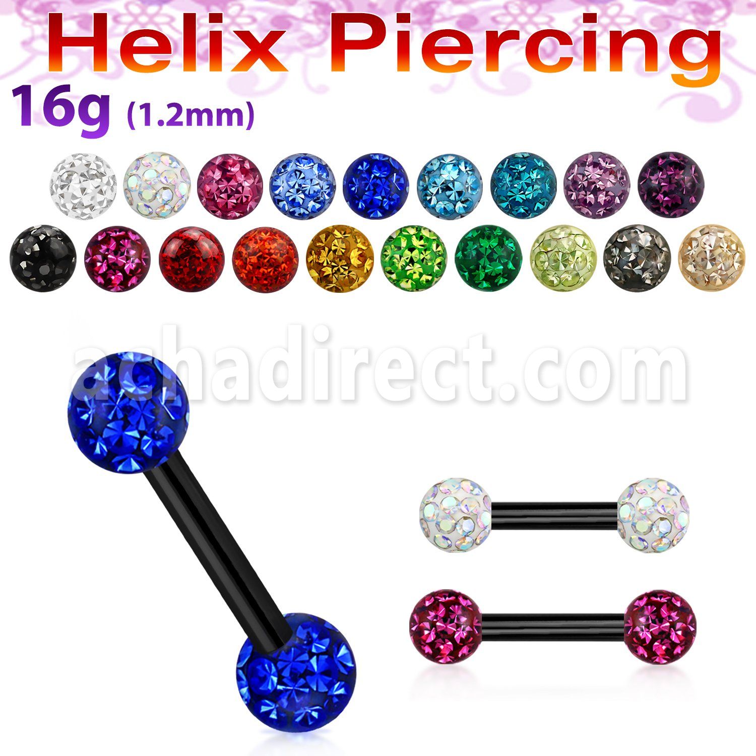 bbert23 anodized 316l steel helix eyebrow barbell with crystal