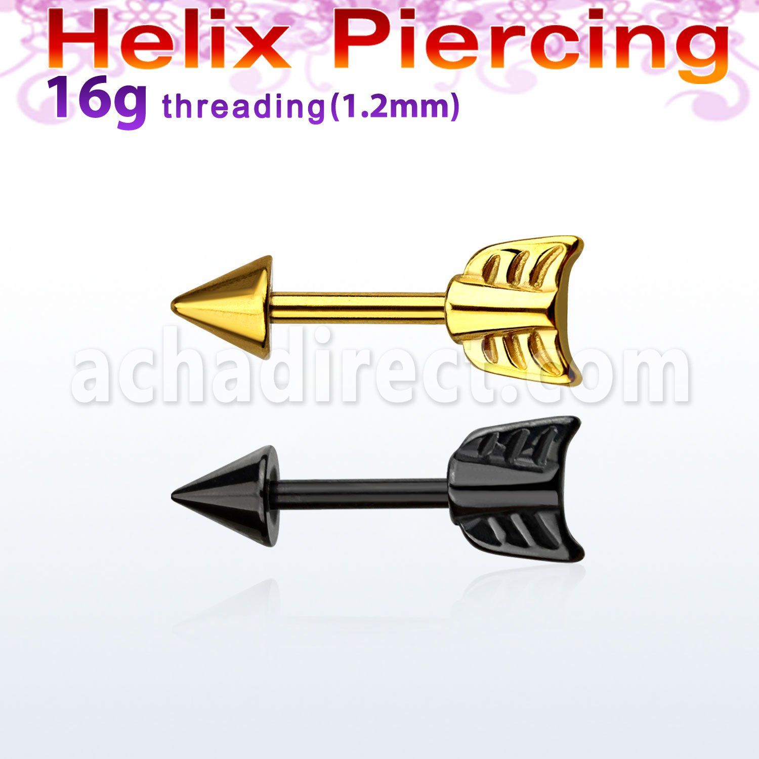 bbert33 pvd plated 316l steel helix barbell w cone arrow