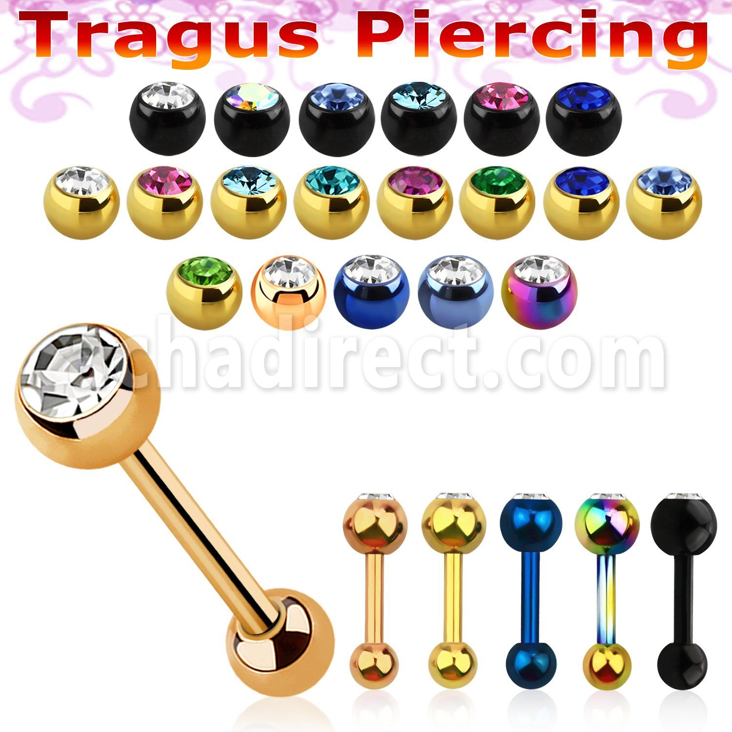 bbert35 anodized 316l steel tragus barbell w 4mm bezel jewel