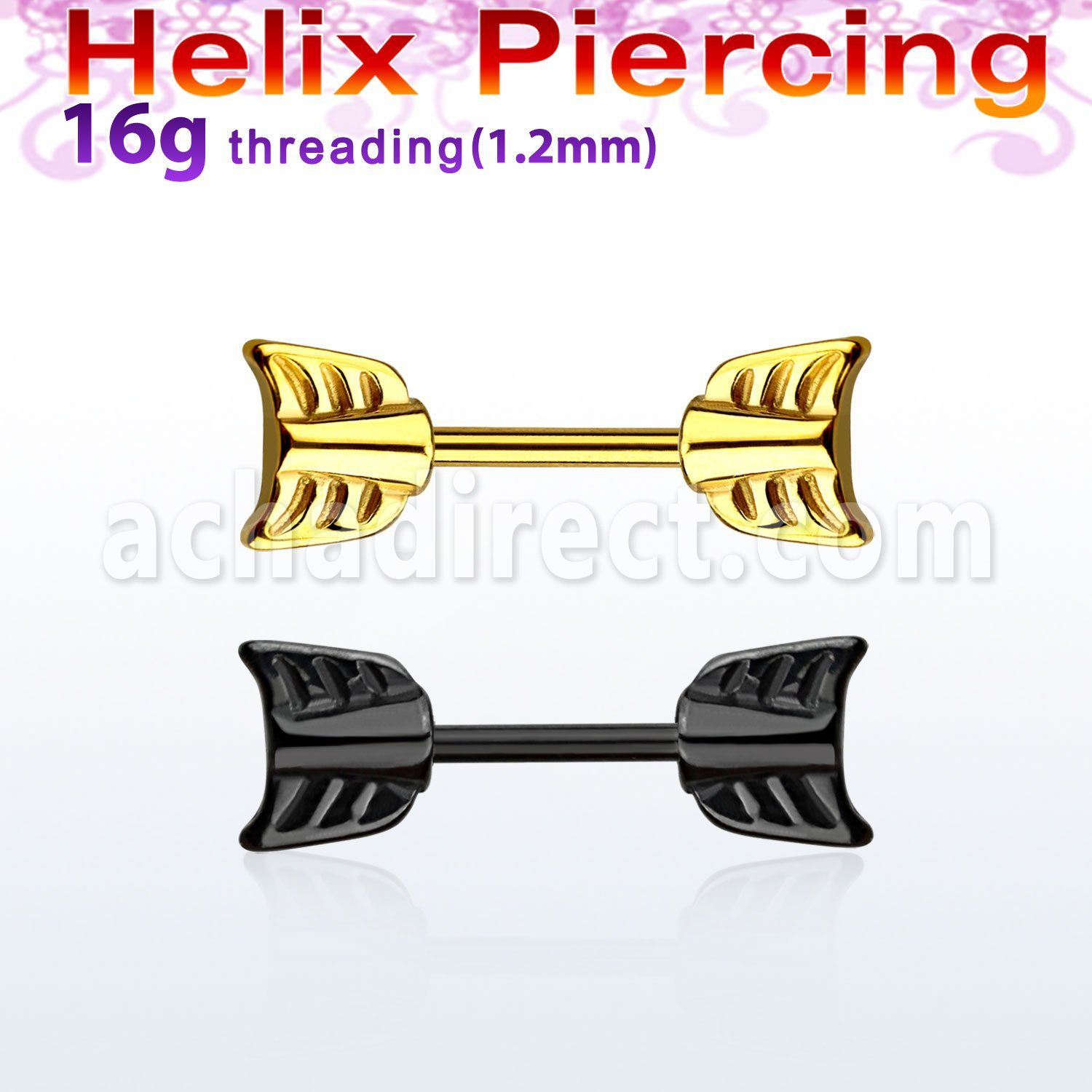 bbert46 pvd 316l steel brow helix barbell with steel arrow ends