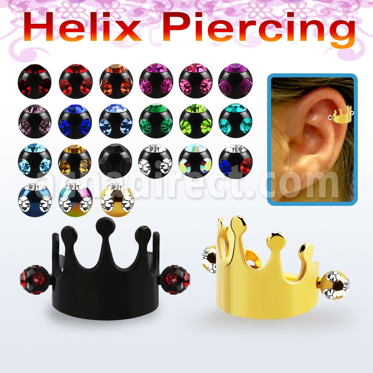 bbert68 anodized cartilage piercing crown w 3mm multi jewel ball