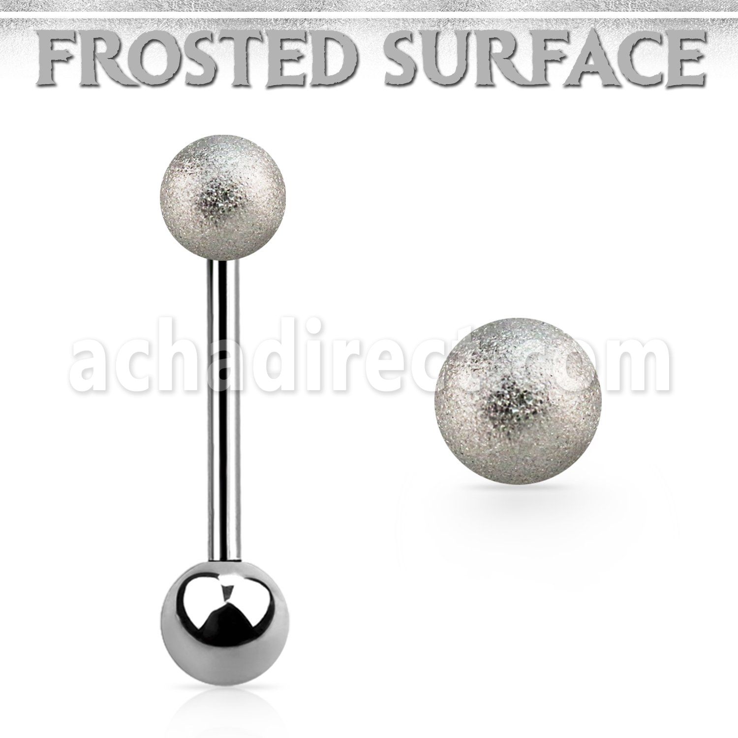 bbfo5 surgical steel tongue barbell w 5mm frosted steel ball