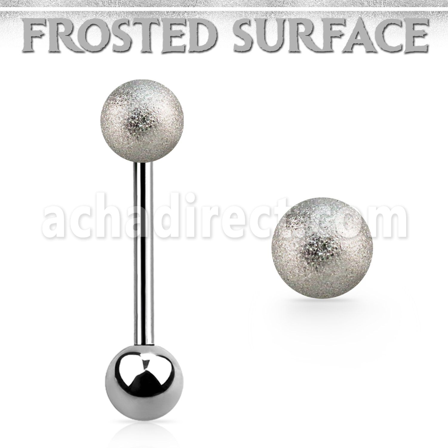 bbfo6 surgical steel tongue barbell w 6mm frosted steel ball