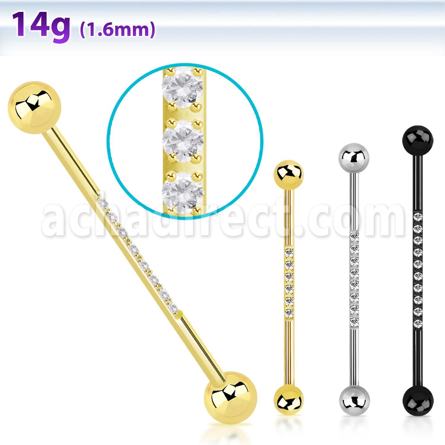 bbindz pvd plated titanium industrial barbell 14g pave cz