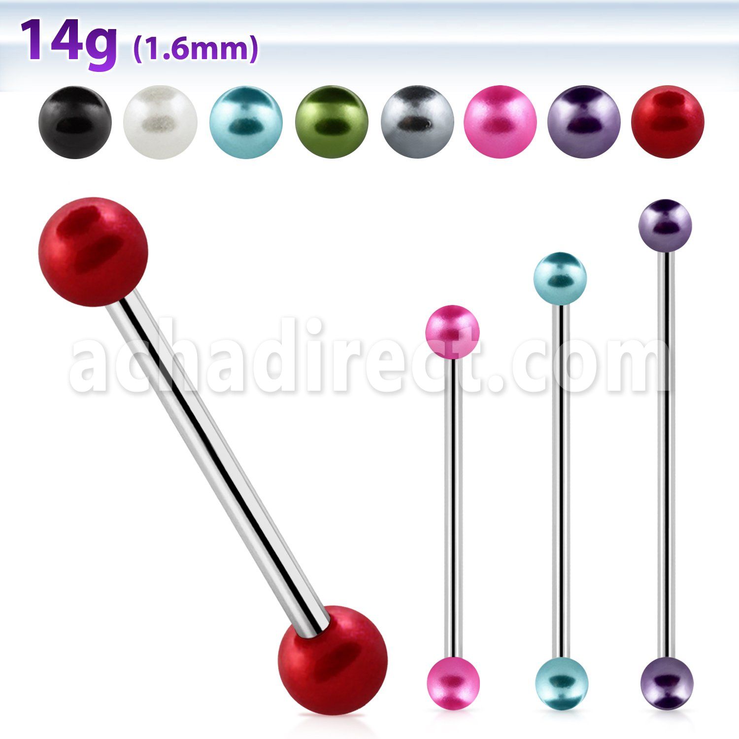 bbipr5 316l steel industrial barbell with 5mm pearl balls