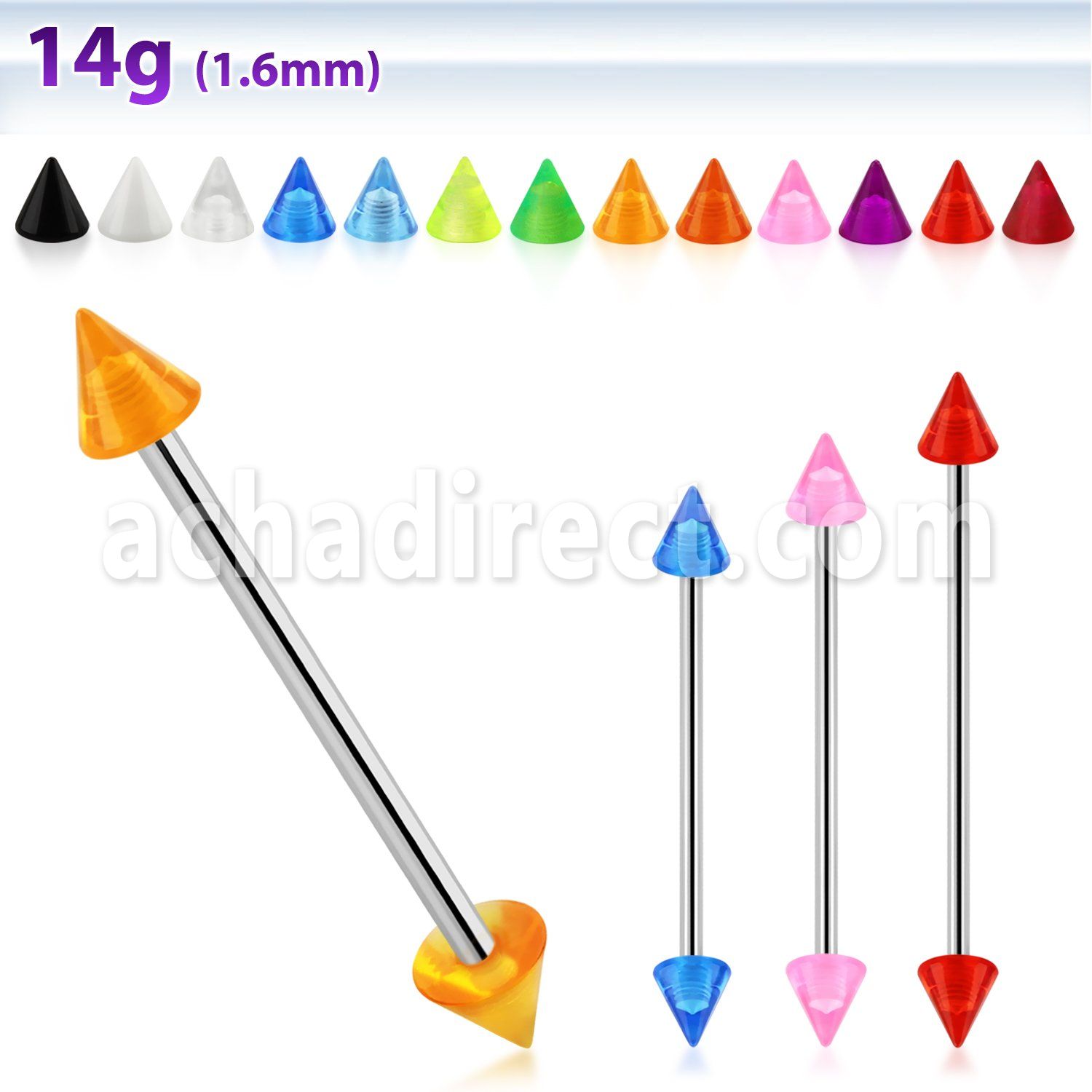 bbivn5 316l steel industrial barbell with a 5mm acrylic uv cone