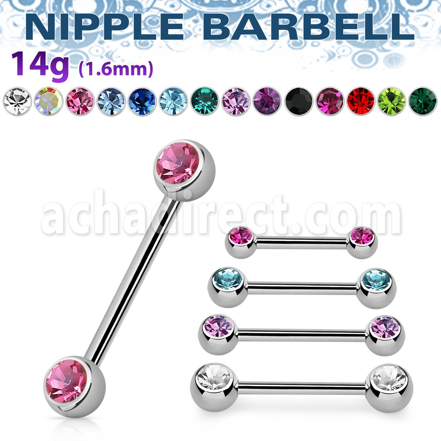 bbnp2c 316l steel nipple barbell with a 5mm jewel ball