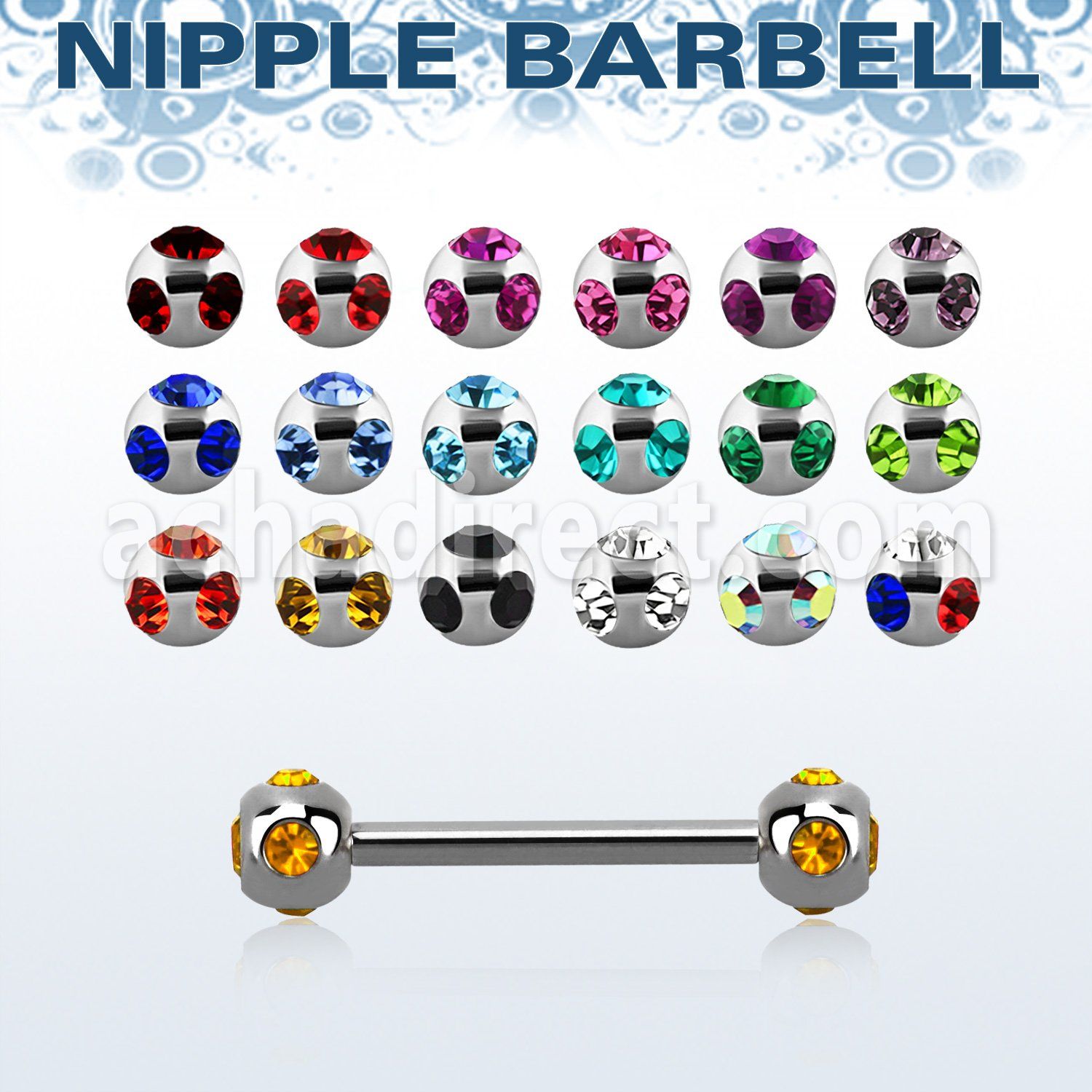 bbnp5c 316l steel nipple barbell with a 5mm multi jewel ball