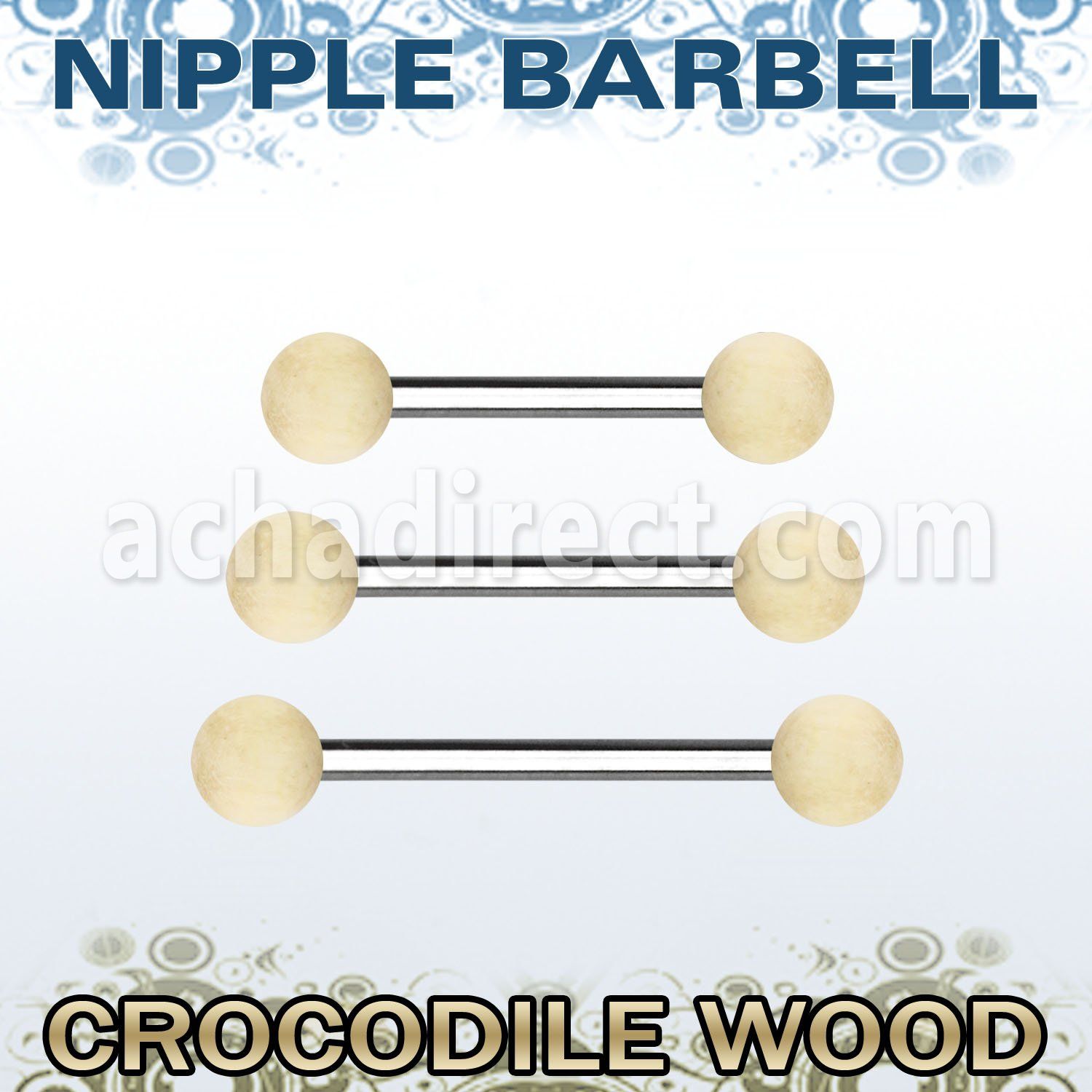 bbnpcr5 organic nipple barbell w two 5mm crocodile wood balls