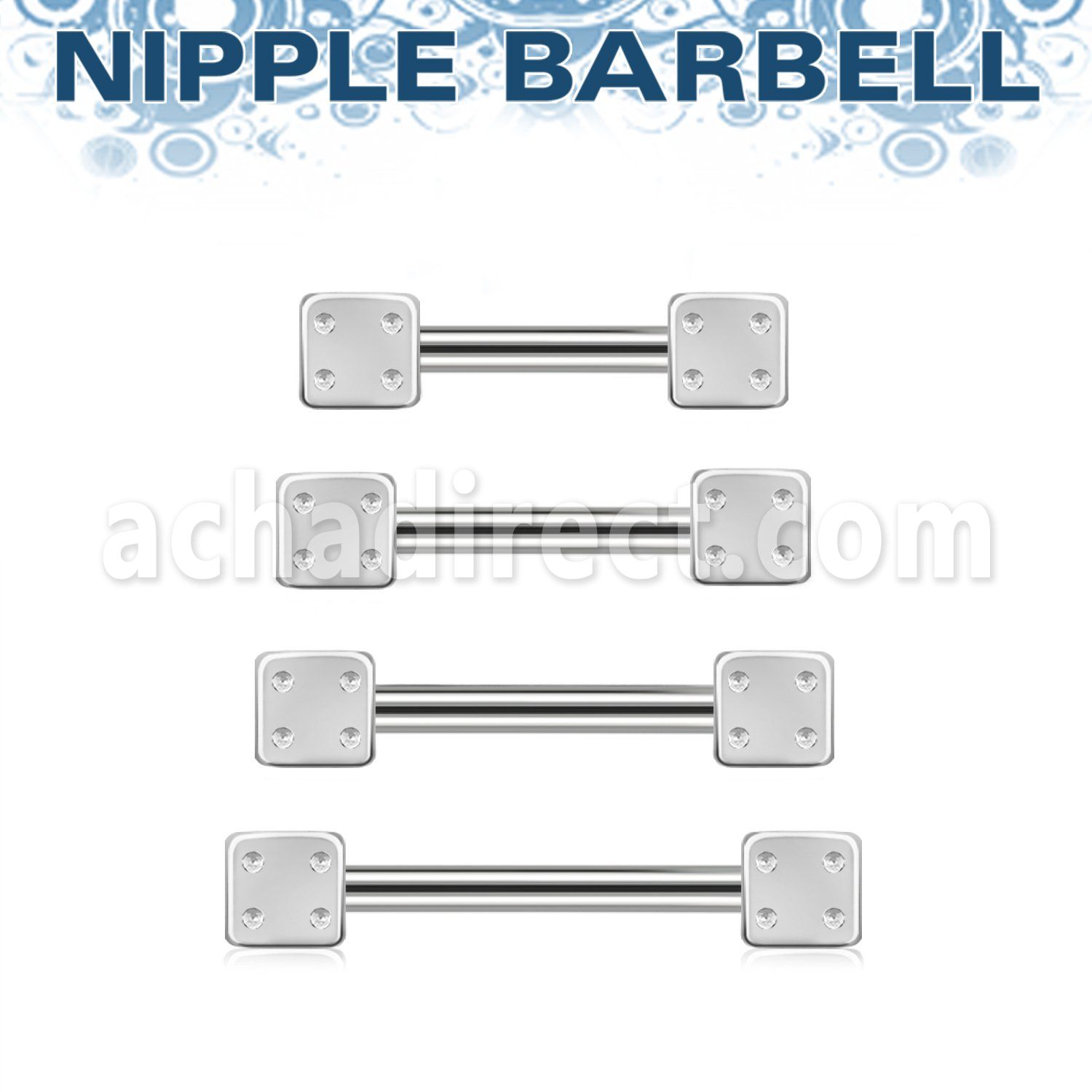 bbnpsdi 1 6mm 316l steel nipple barbell with two 4mm dices