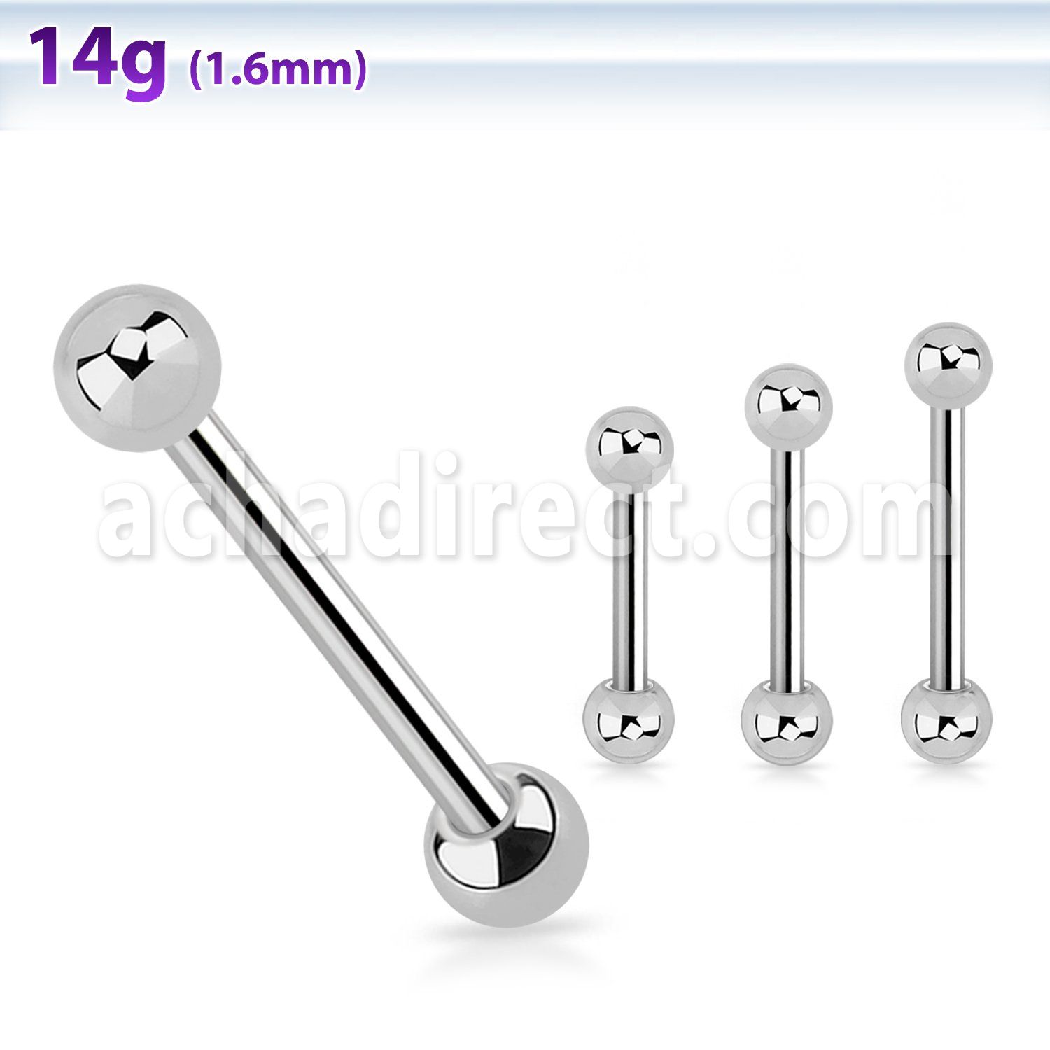bbs 1 6mm 316l steel tongue barbell with two 5mm balls