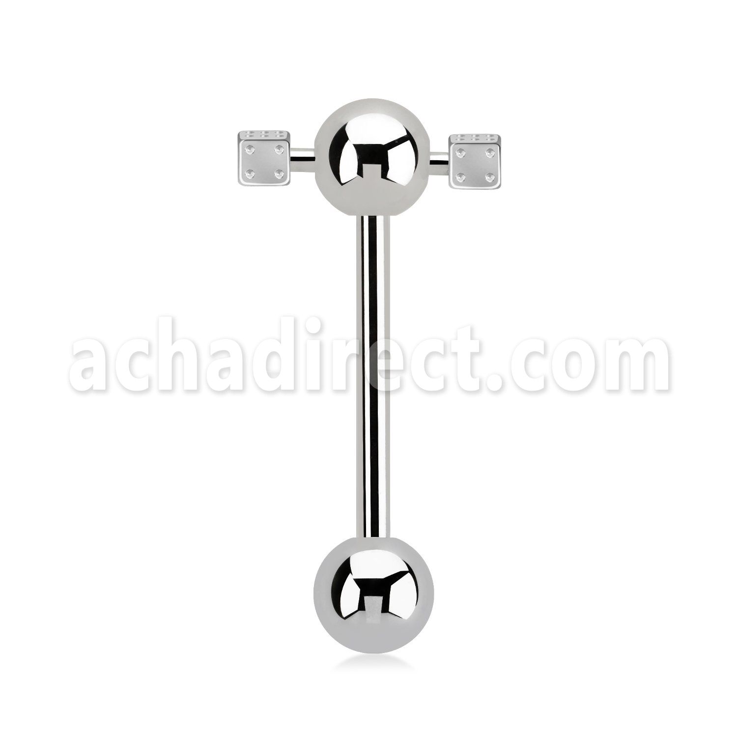 bbspndi steel spinner tongue barbell w two 3mm dices.