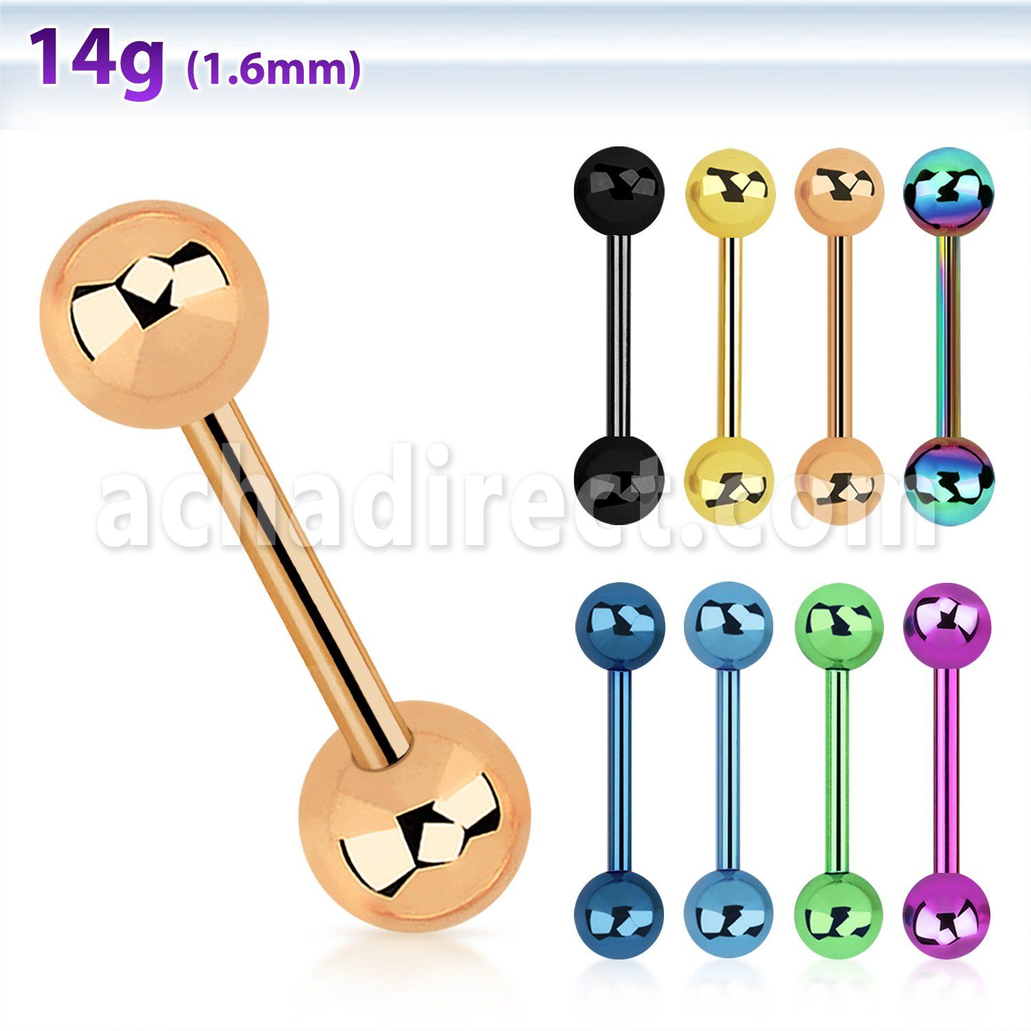 bbt anodized 316l steel tongue barbell with 6mm ball