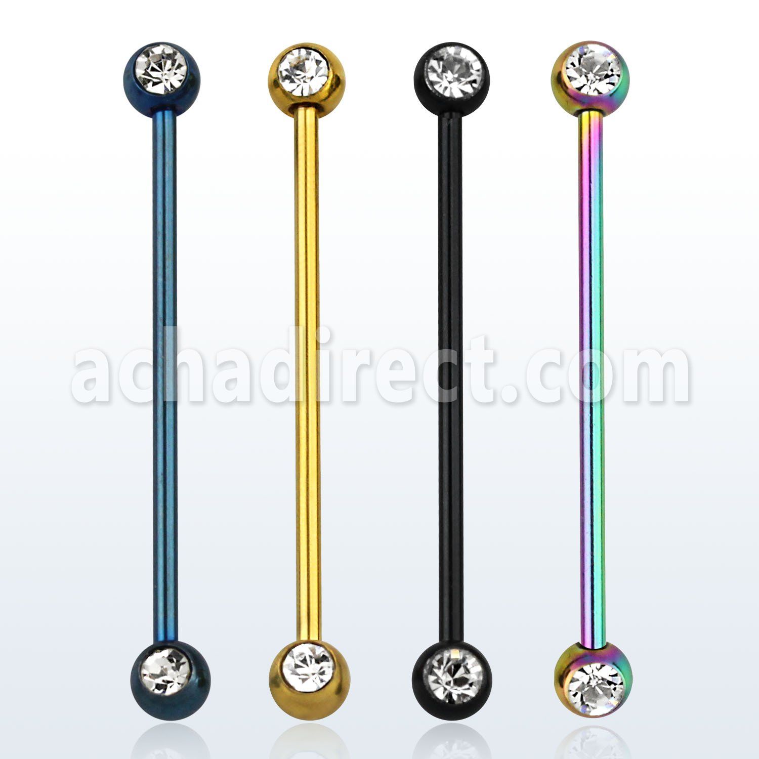 bbtccx anodized 316l steel industrial barbell w 5mm jewel ball