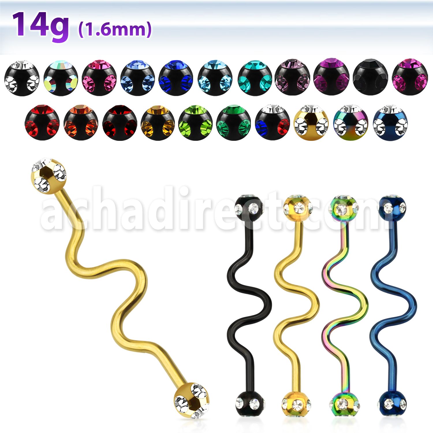 bbtcj anodized 316l steel industrial zigzag barbell jewel ball