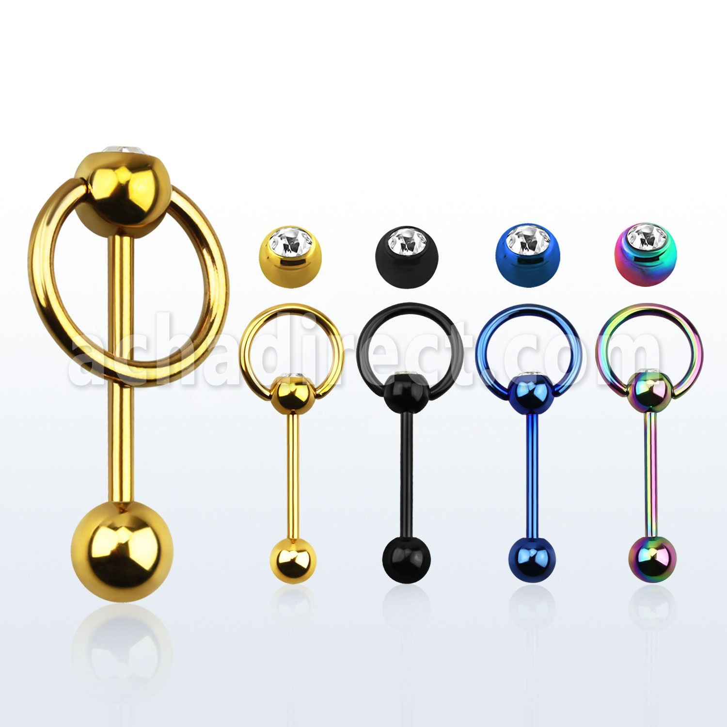 bbtcsl anodized 316l steel tongue barbell w bezel jewel ring