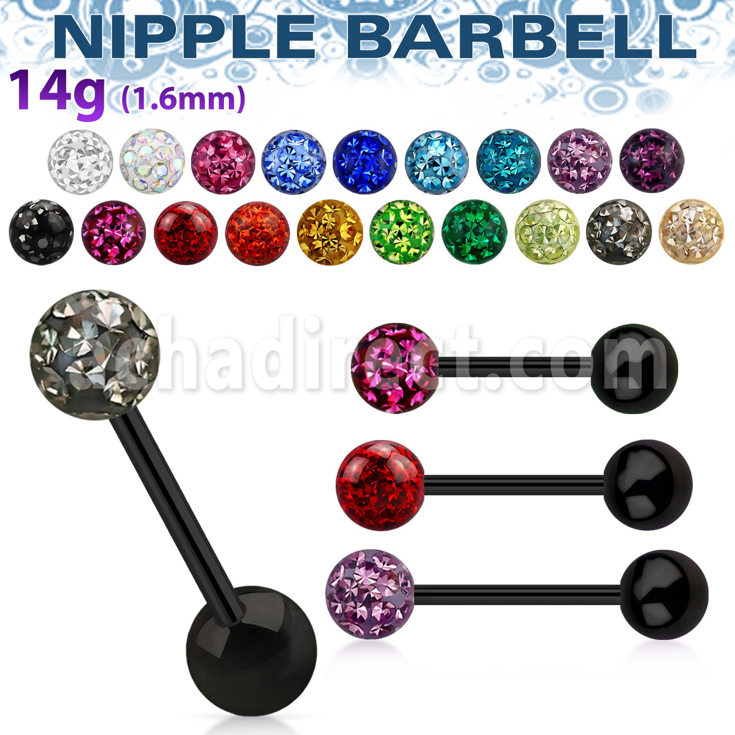 bbtfr6 anodized steel tongue barbell w ferido multi crystal