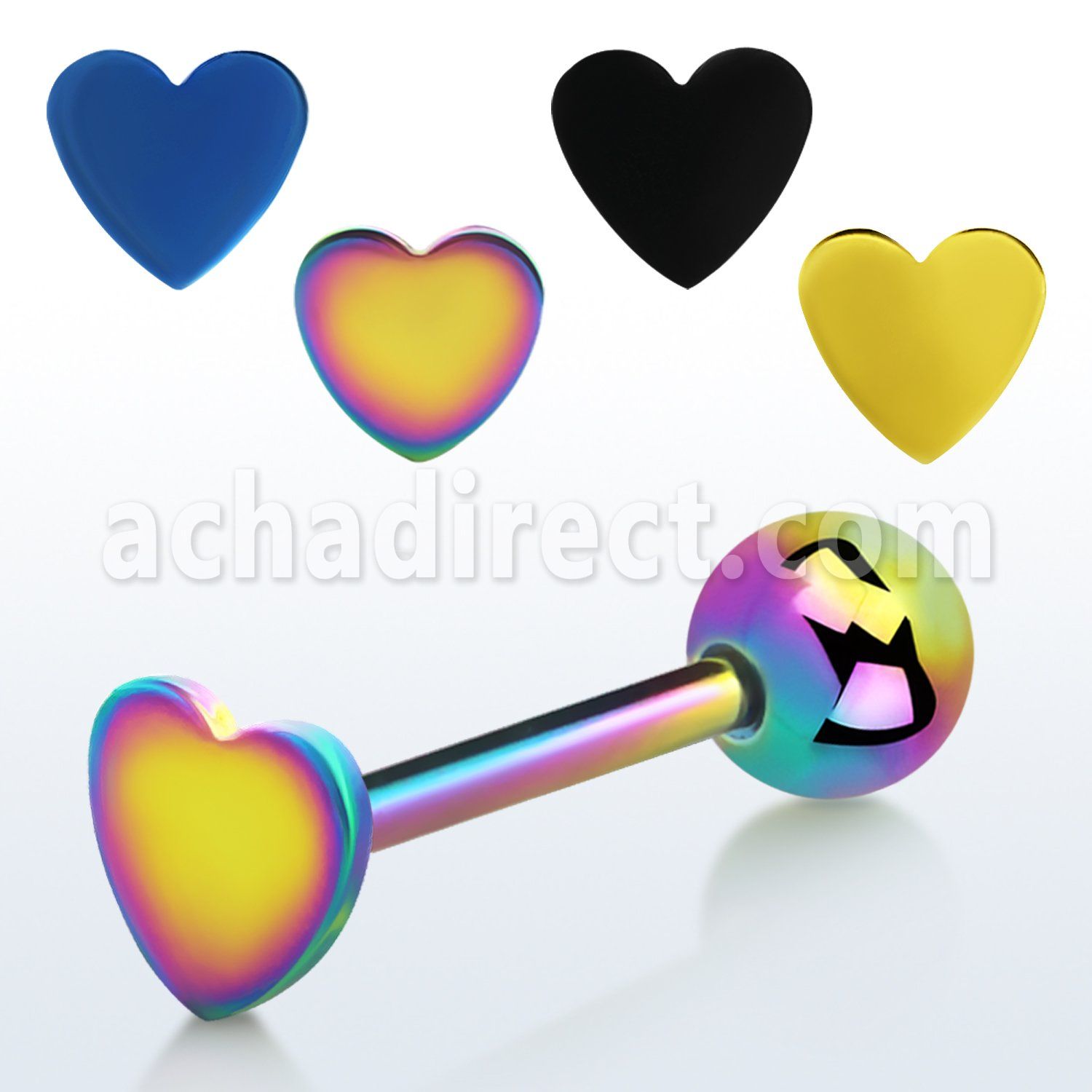 bbtsh2 anodized 316l steel tongue barbell with 6mm heart top