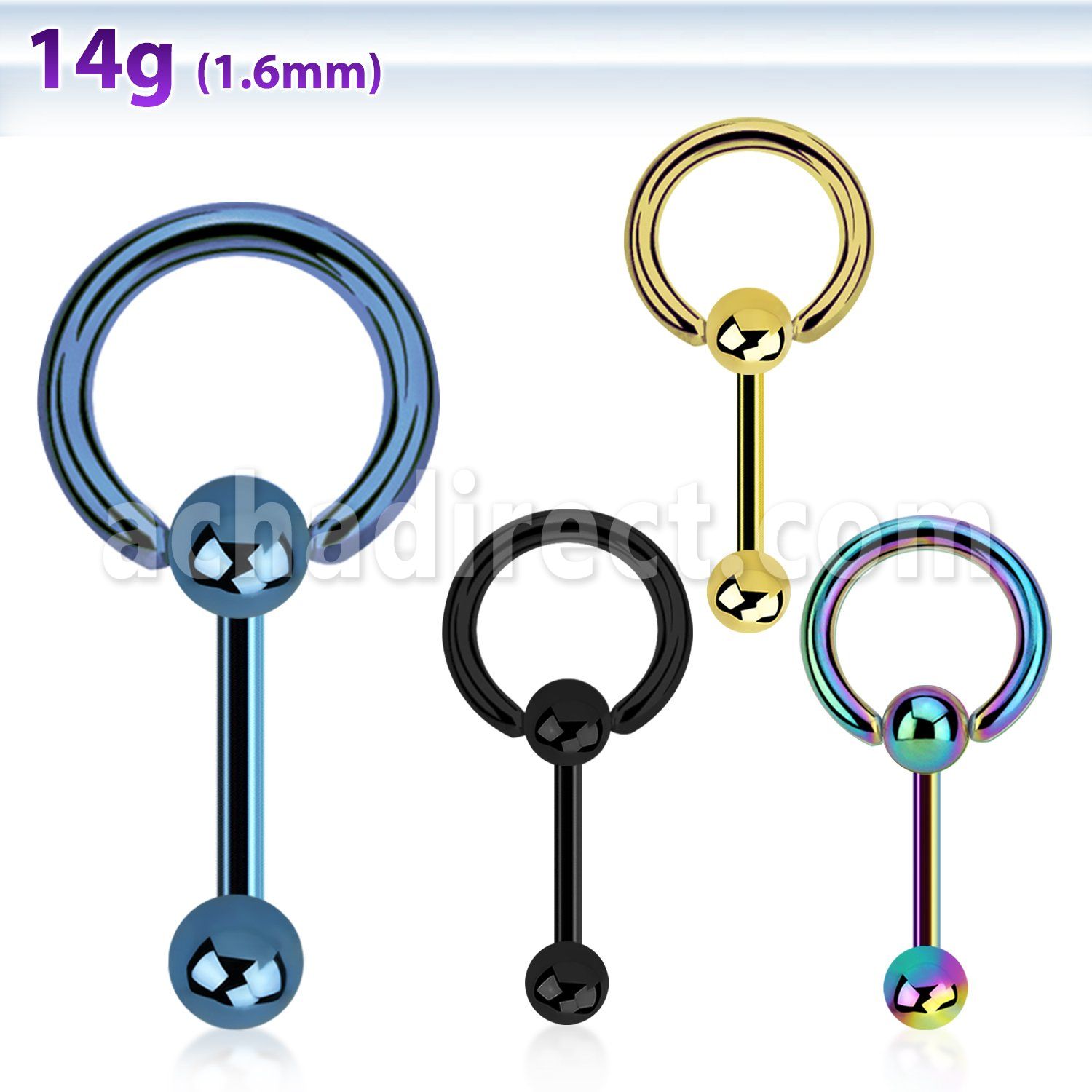 bbtsl anodized 316l steel tongue barbell w ball closure ring