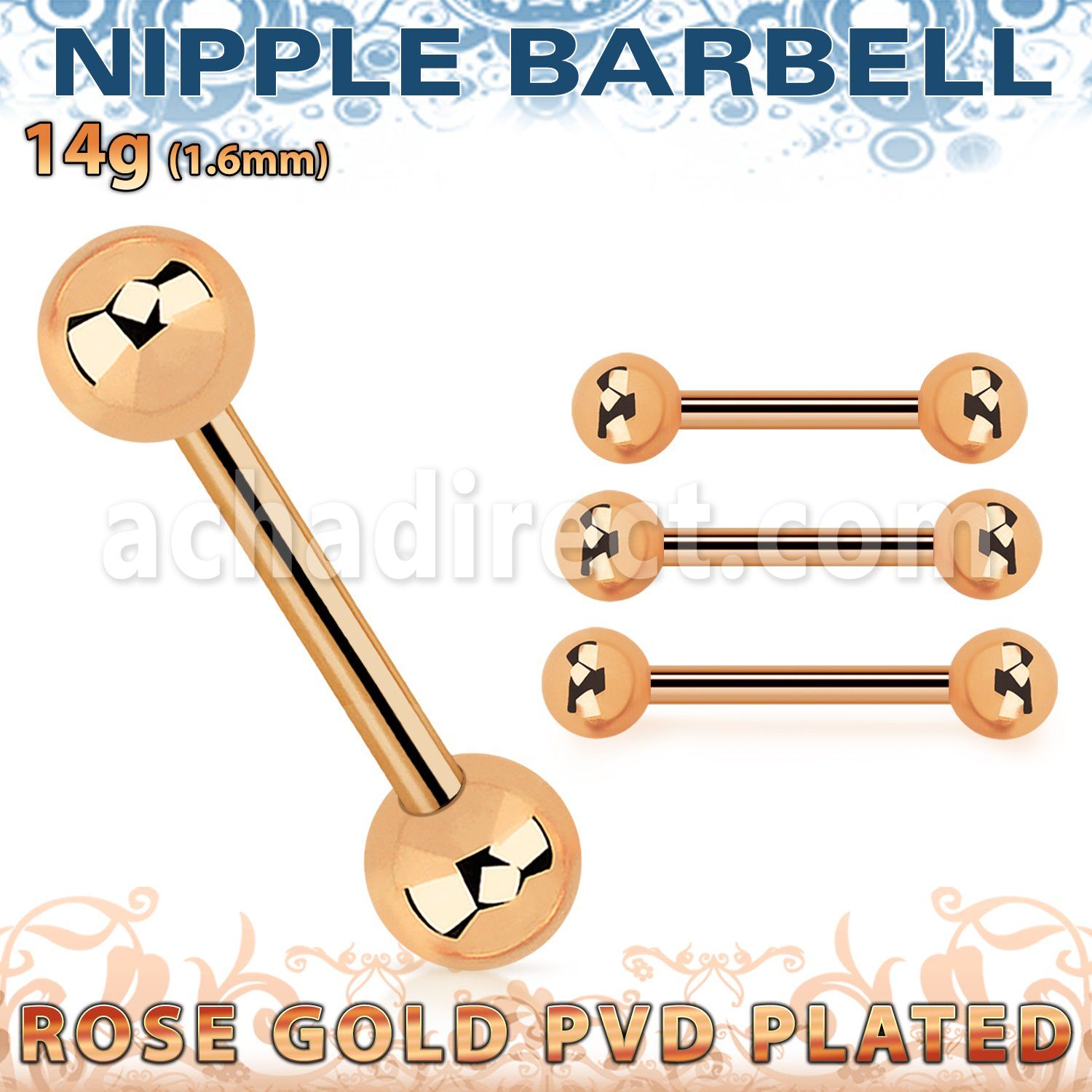 bbttb5 rose gold steel nipple barbell w 2 5mm balls