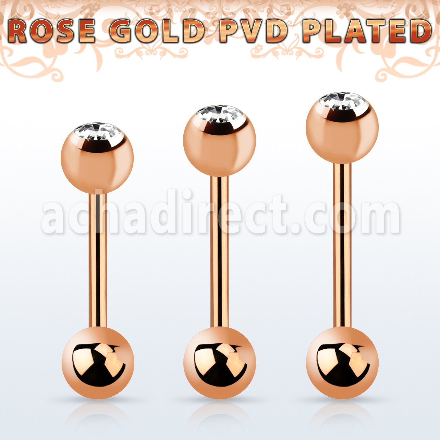 bbttc rose gold steel tongue barbell 6mm bezel set jewel ball