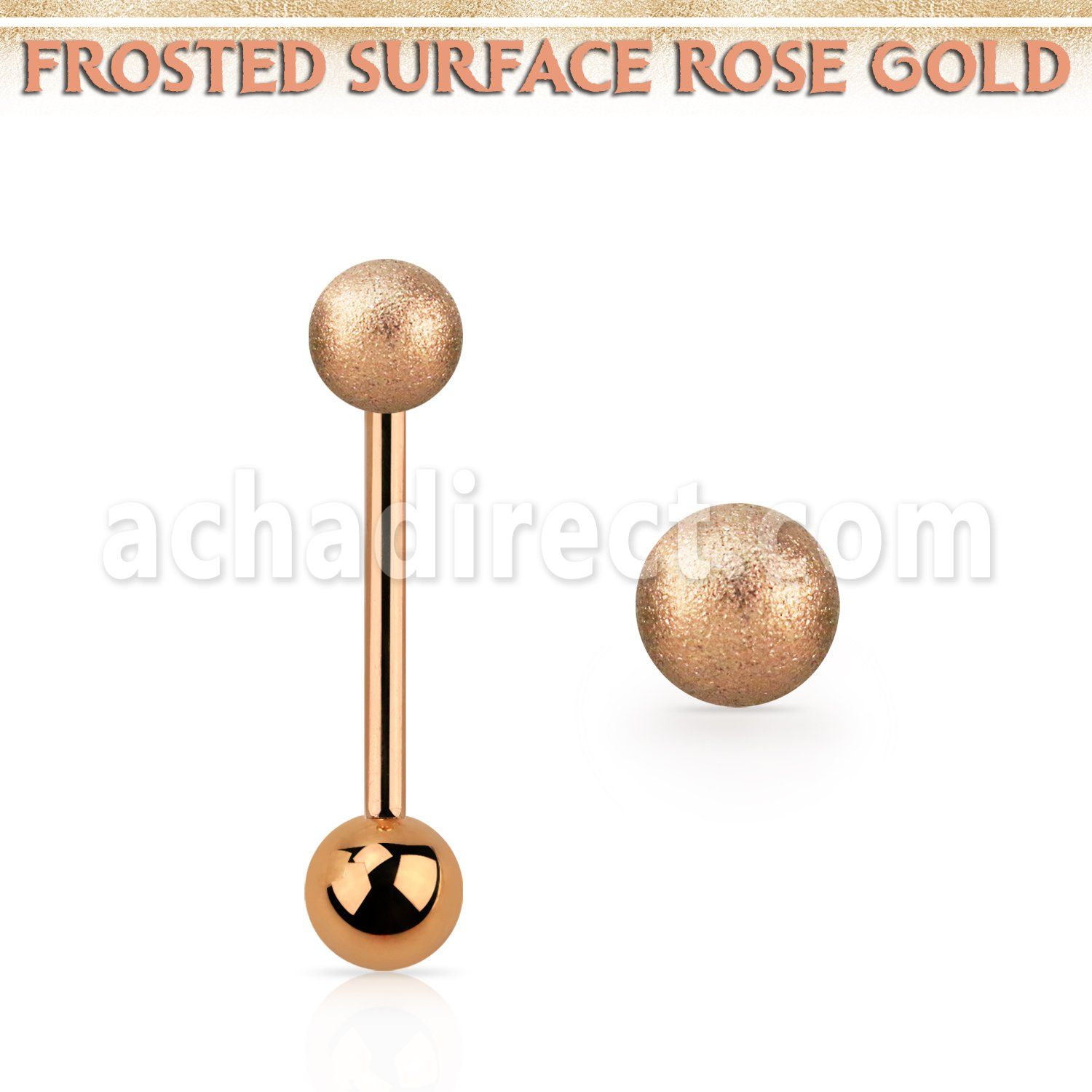 bbttfo5 rose gold steel tongue barbell w top 5mm frosted ball