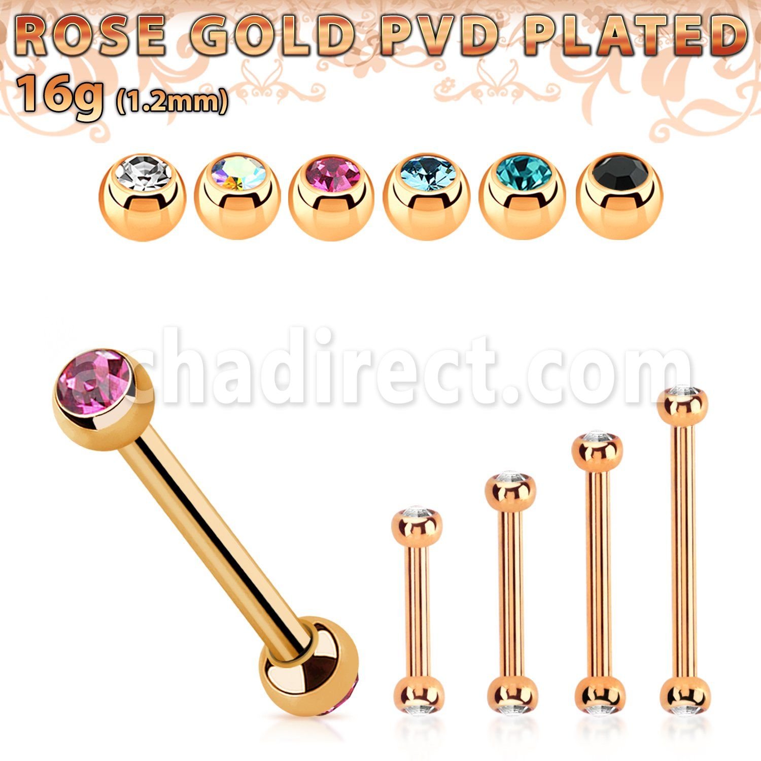 bbttjb25 rose gold steel eyebrow barbell w tiny 2.5mm jewel balls