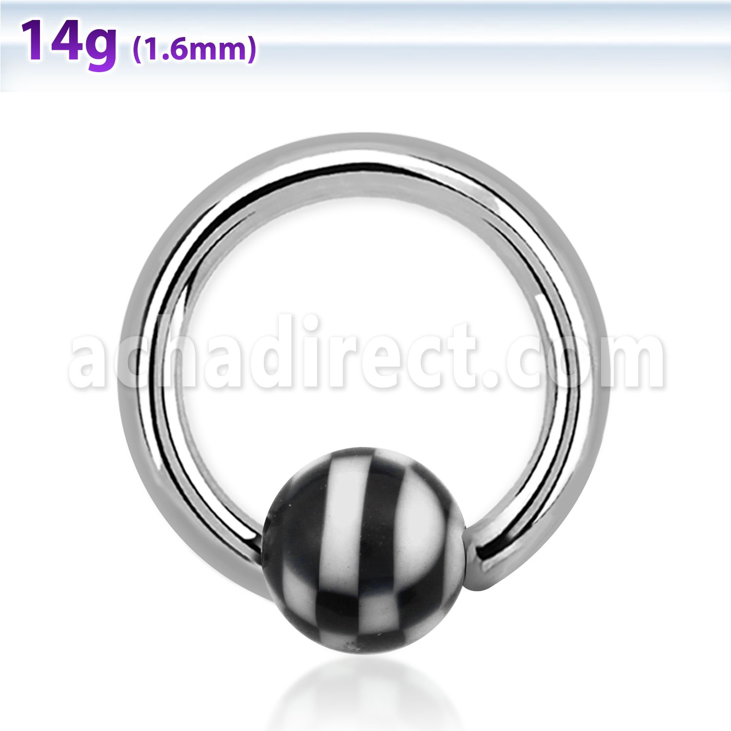 bcac5 316l steel ball closure ring w 5mm acrylic checkered ball
