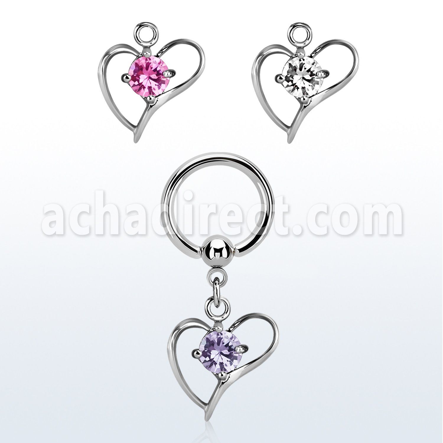 bcrgz391 316l steel bcr 1.6mm w a heart w prong set (cz)