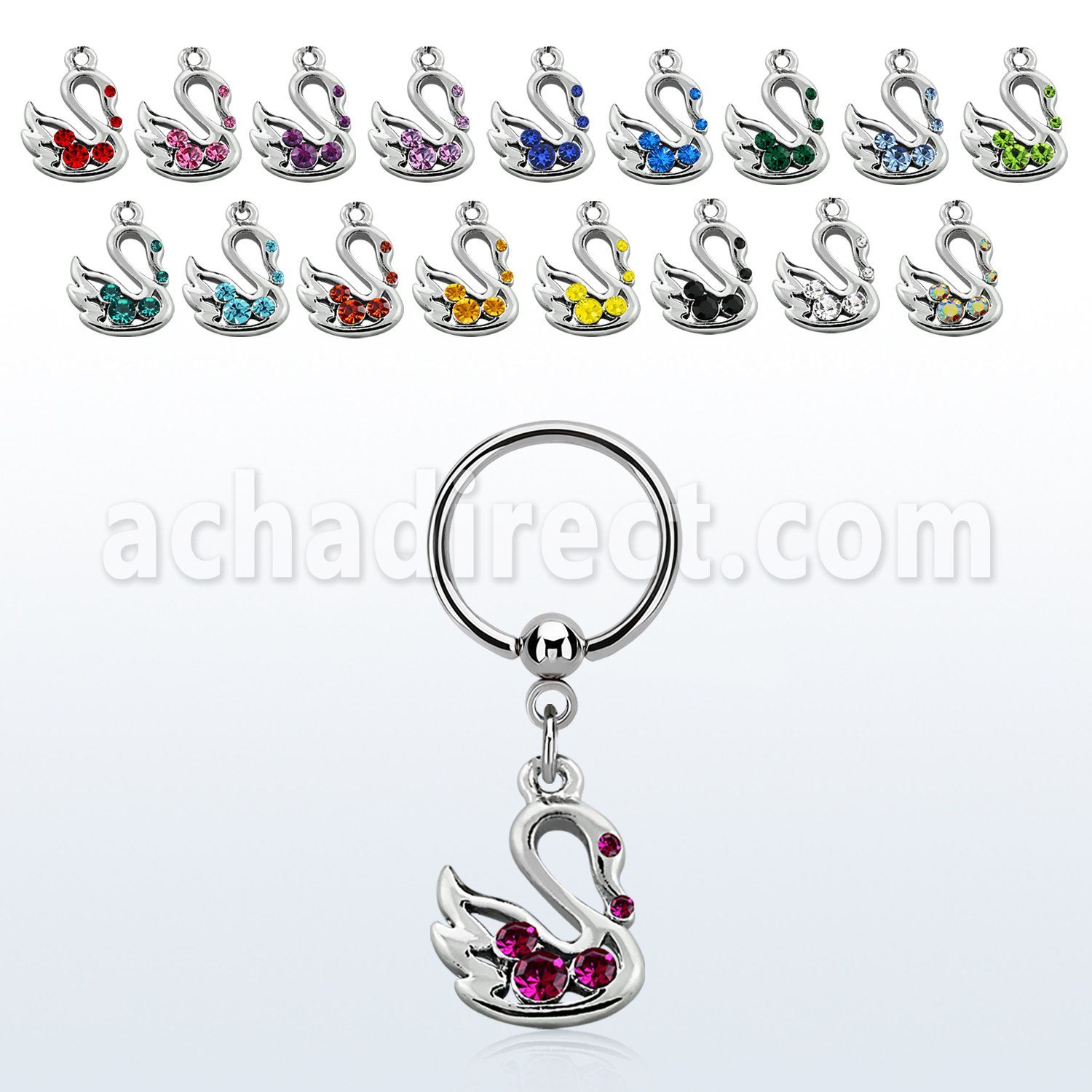 bcrs472 316l steel bcr 1.2mm w a swan with crystals