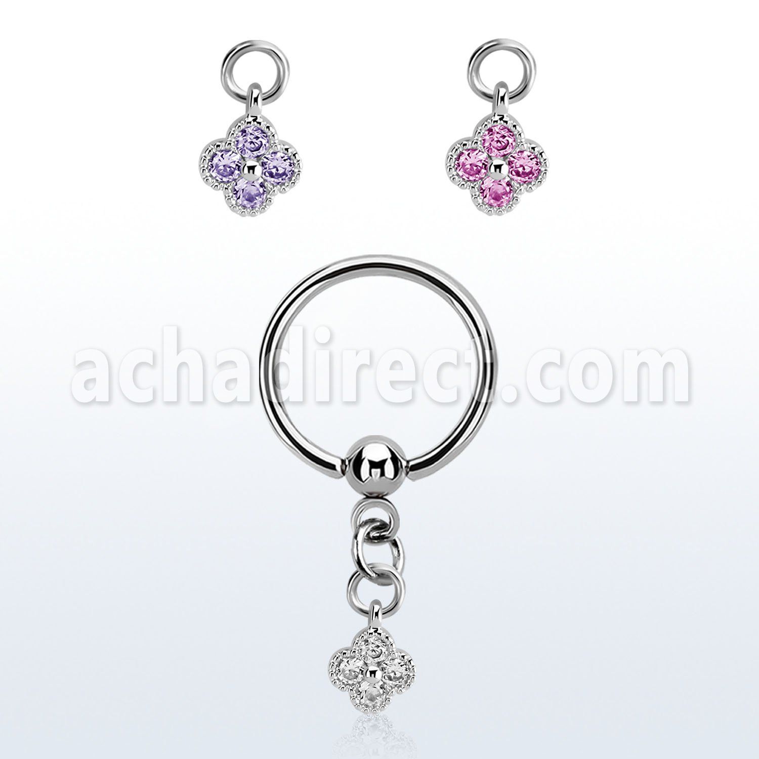 bcrsz411 steel bcr w dangling flower w cz stones 
