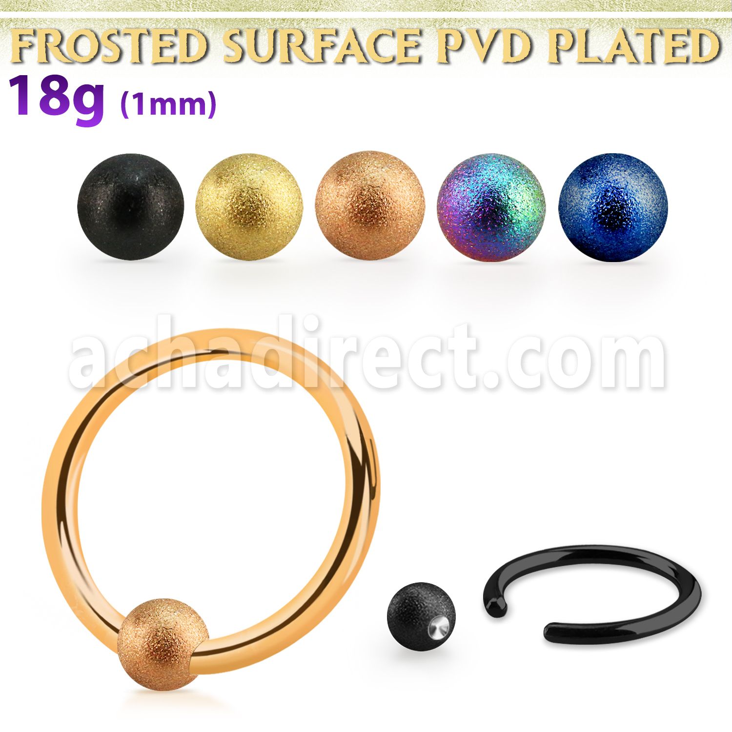 bcrt18f3 anodized steel ball closure ring, 18g w 3mm frosted ball