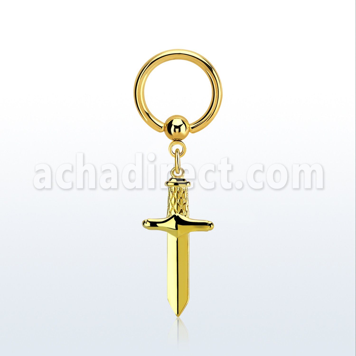 bcrtg768 gold plated steel ball closure ring 14g w dagger
