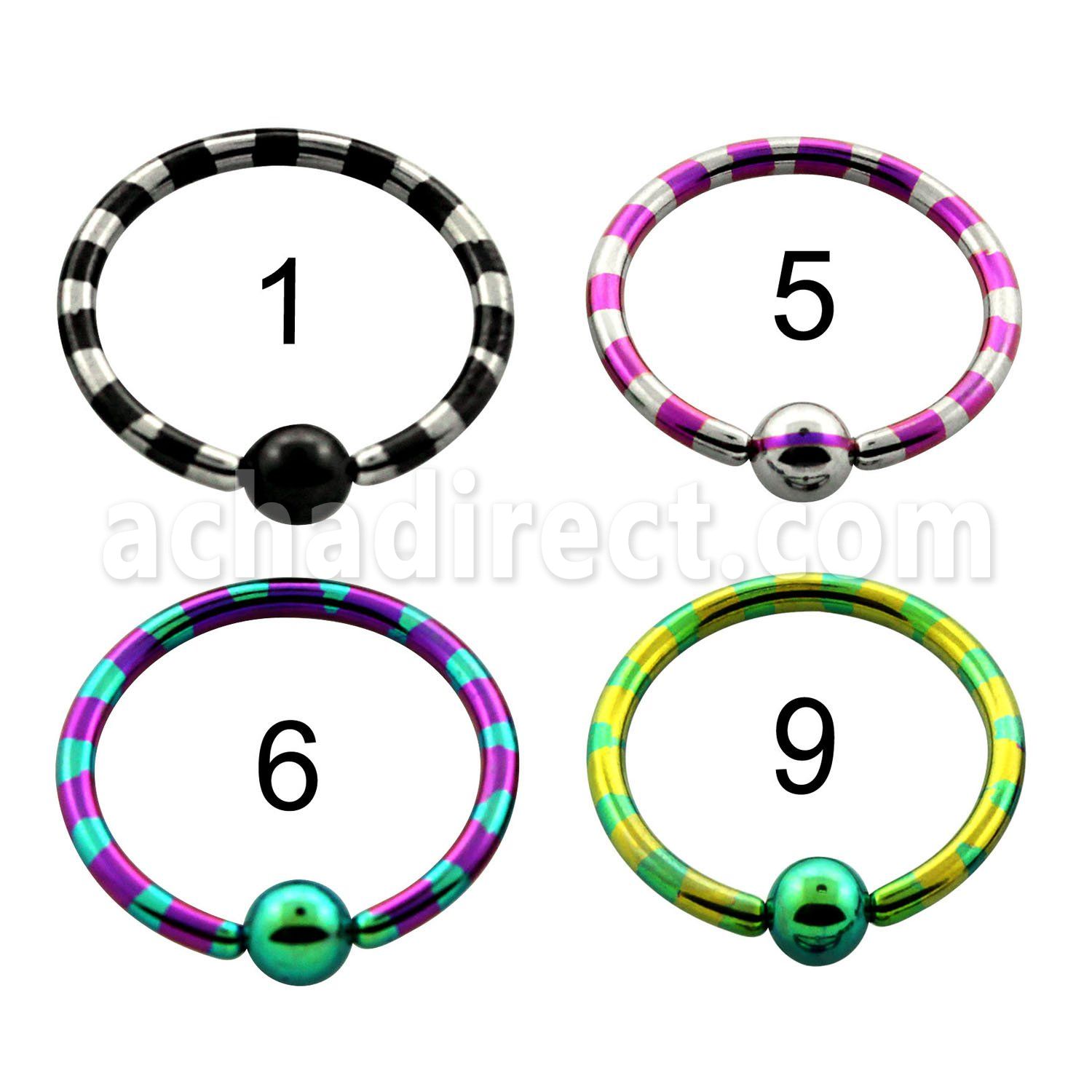 bctl14 zebra striped pvd 316l steel 4mm ball closure ring