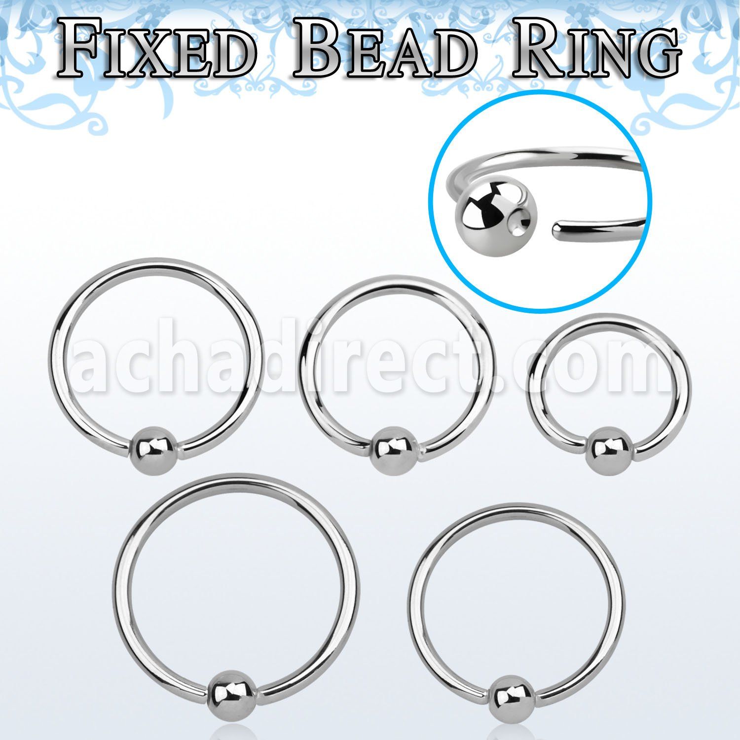 bedr20 surgical steel fixed bead ring, 20g (0.8mm) w a 2mm ball